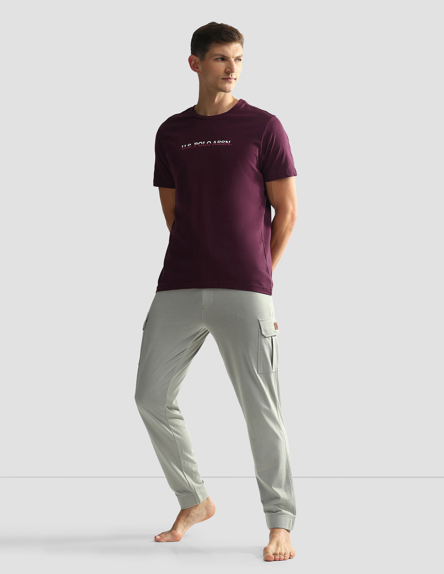 Brand Print Cotton OEE02 Lounge T-Shirt - Pack Of 2 Navy and Fig - U.S. POLO ASSN. | Large