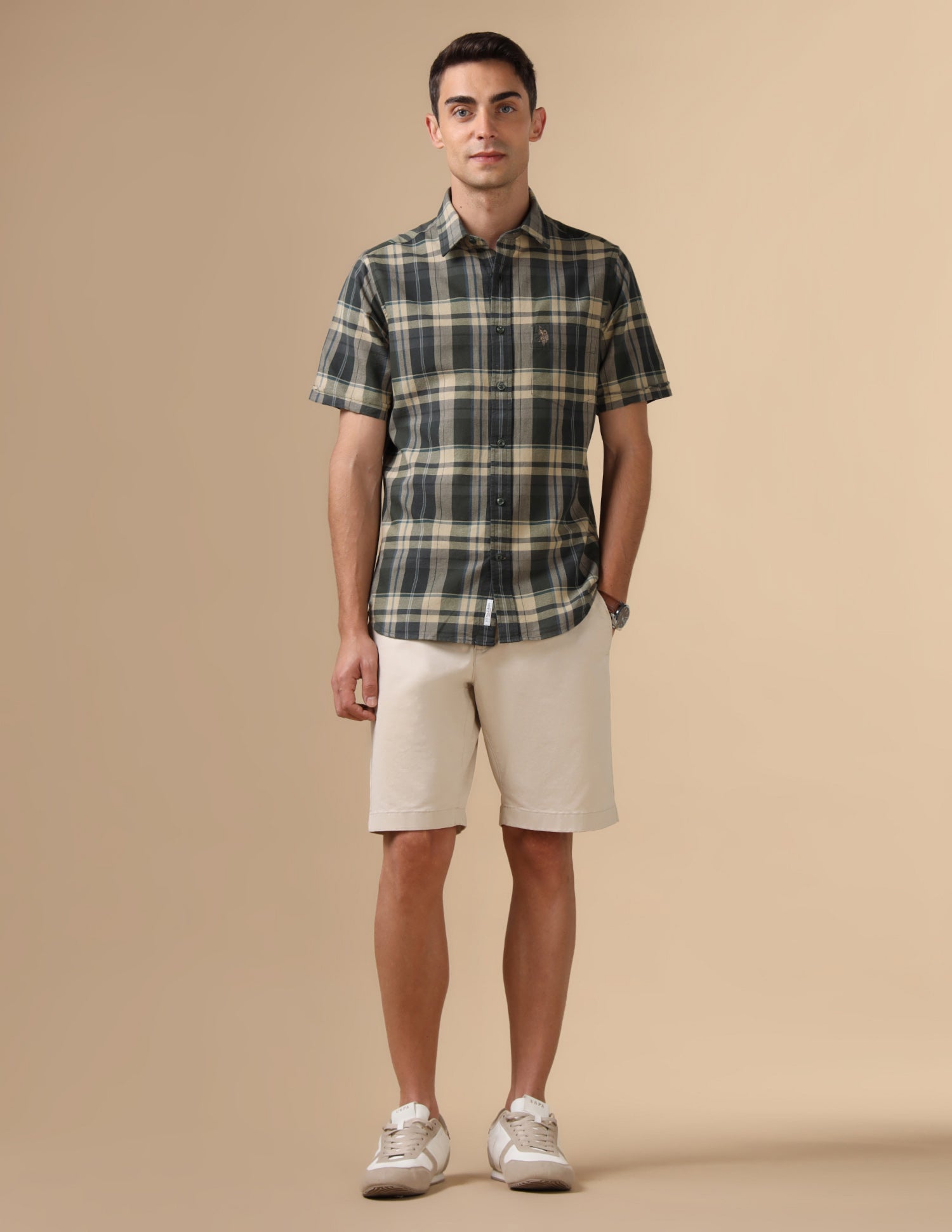 Pure Cotton Plaid Checked Oxford Shirt Olive - U.S. POLO ASSN. | Large