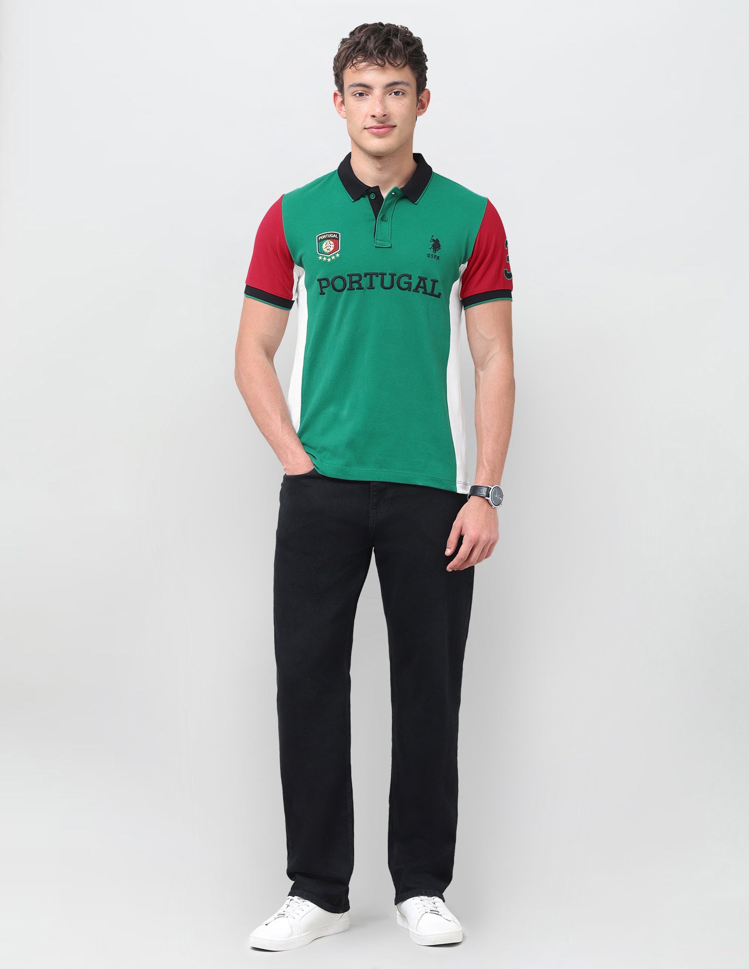 Colourblocked Embroidered Slim Fit Polo Shirt Green - U.S. Polo Assn. India | Large
