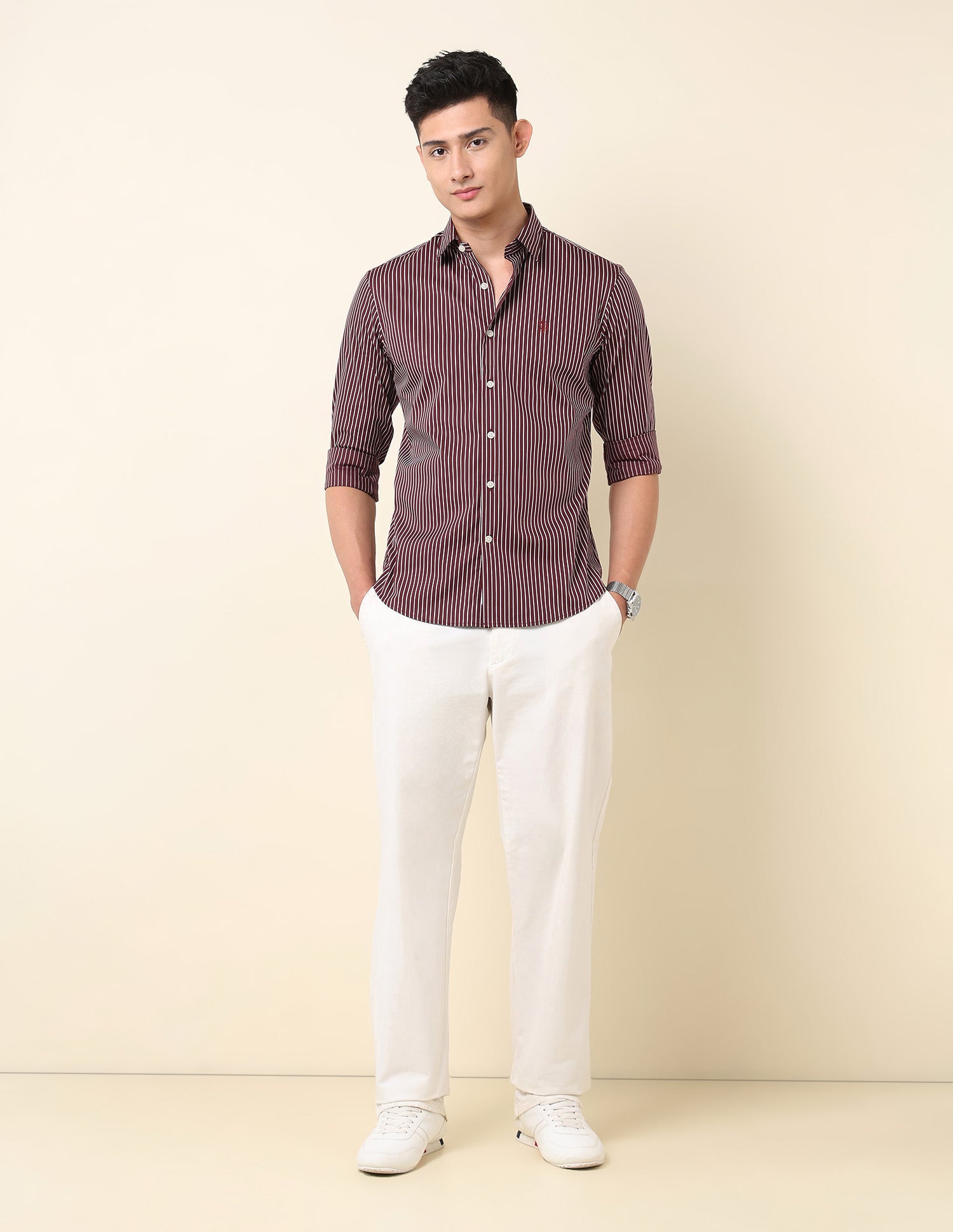 Vertical Striped Tailored Fit Shirt Burgundy - U.S. Polo Assn. India | Large