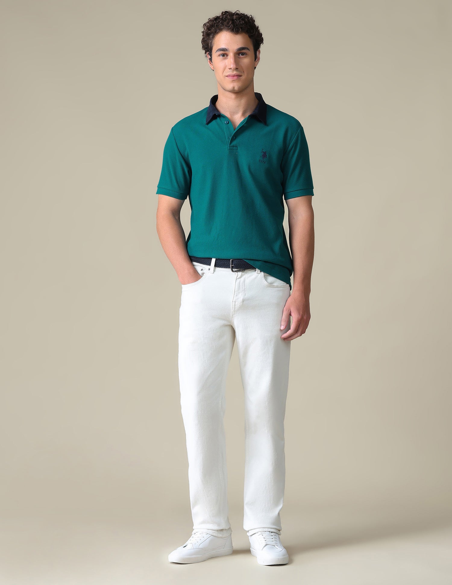 Regular Fit Solid Polo Shirt Teal - U.S. Polo Assn. India | Large