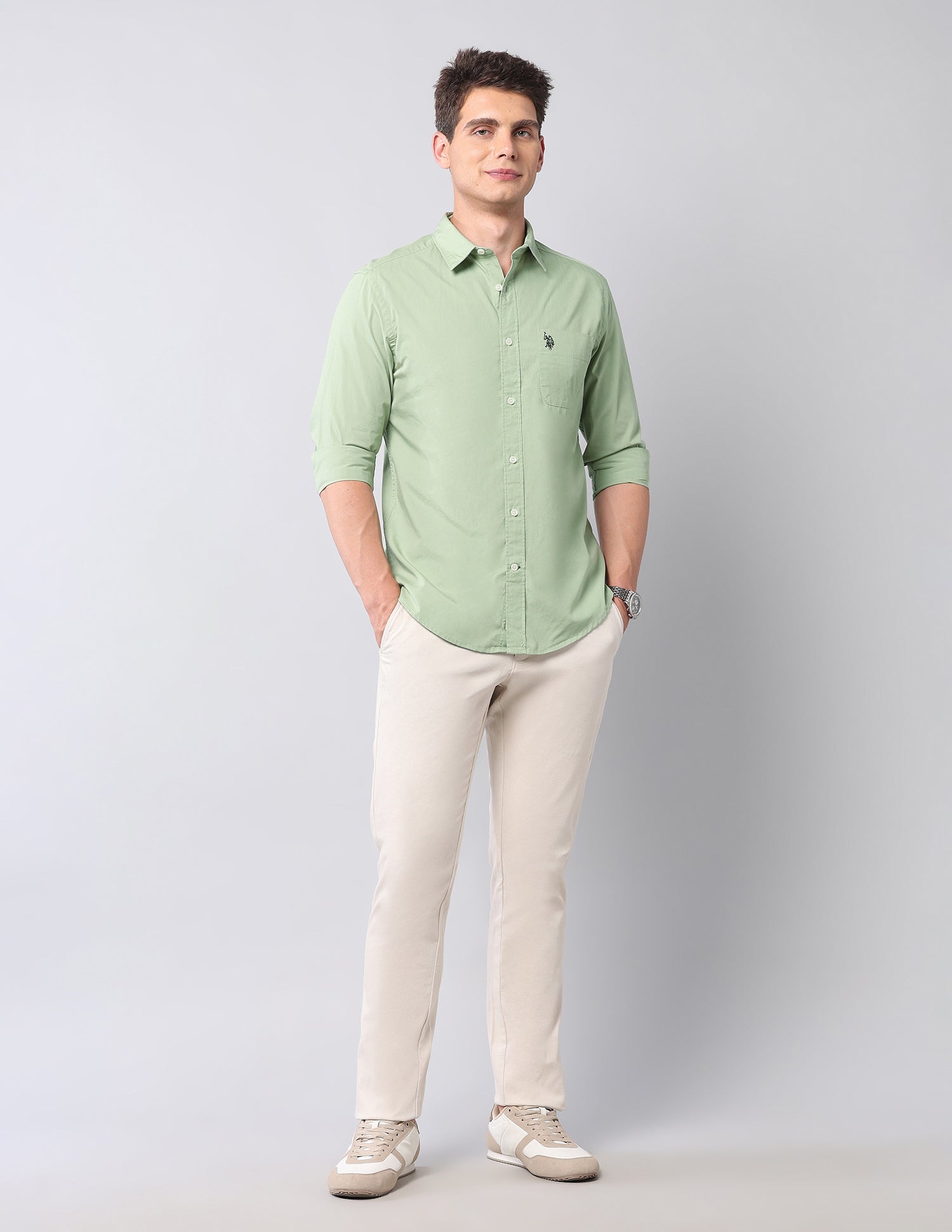 Pure Cotton Regular Fit Shirt Light Green - U.S. Polo Assn. India | Large