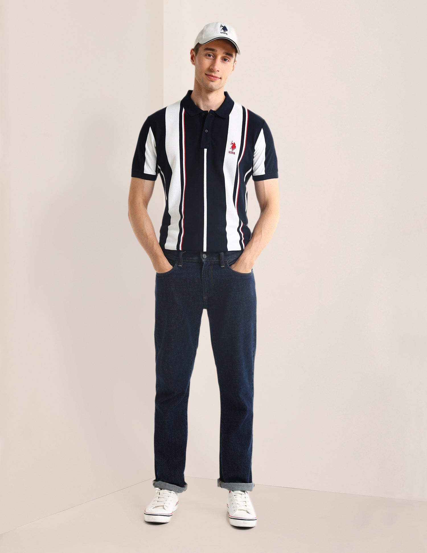Vertical Striped Slim Fit Polo Shirt Navy - U.S. POLO ASSN. | Large