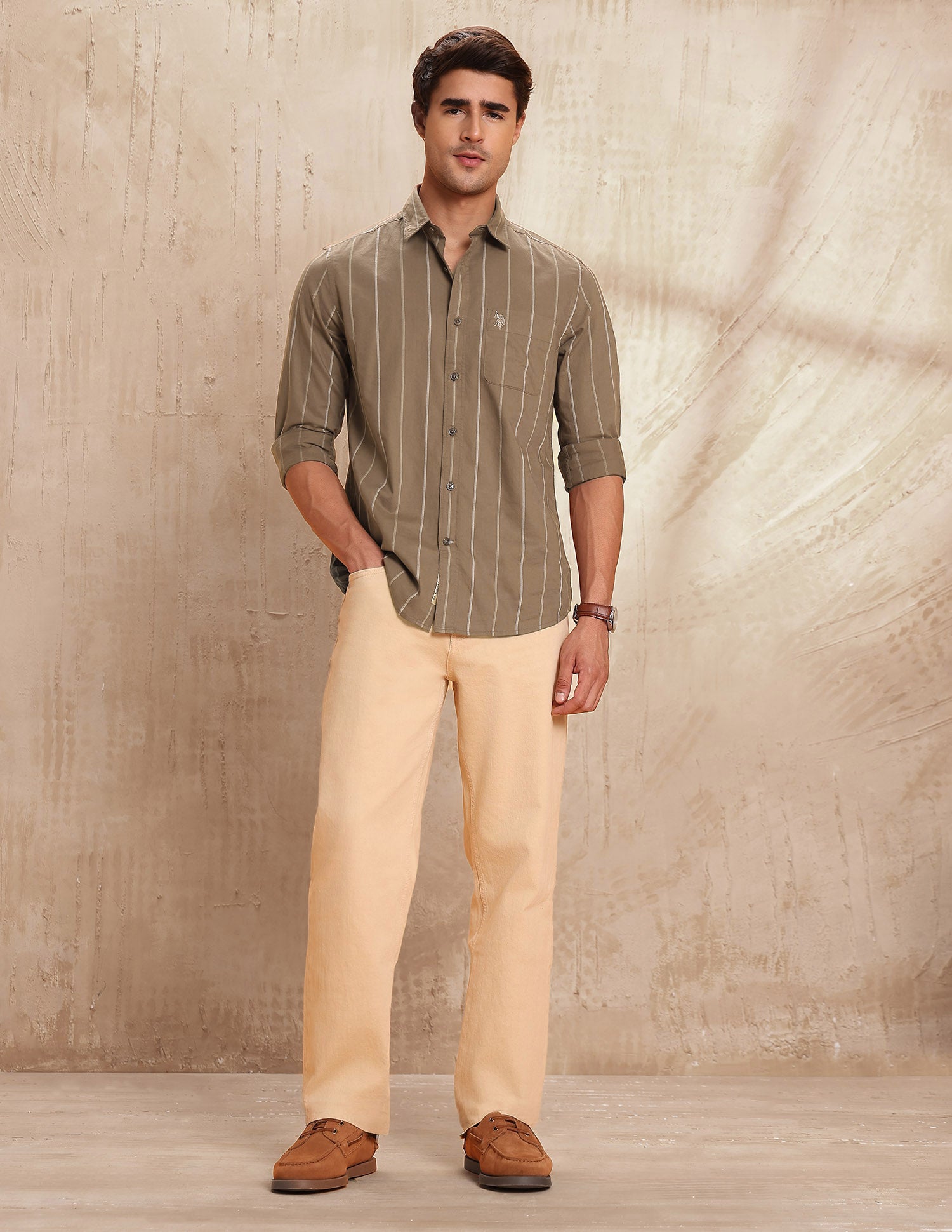 Slim Fit Vertical Striped Shirt Brown - U.S. POLO ASSN. | Large