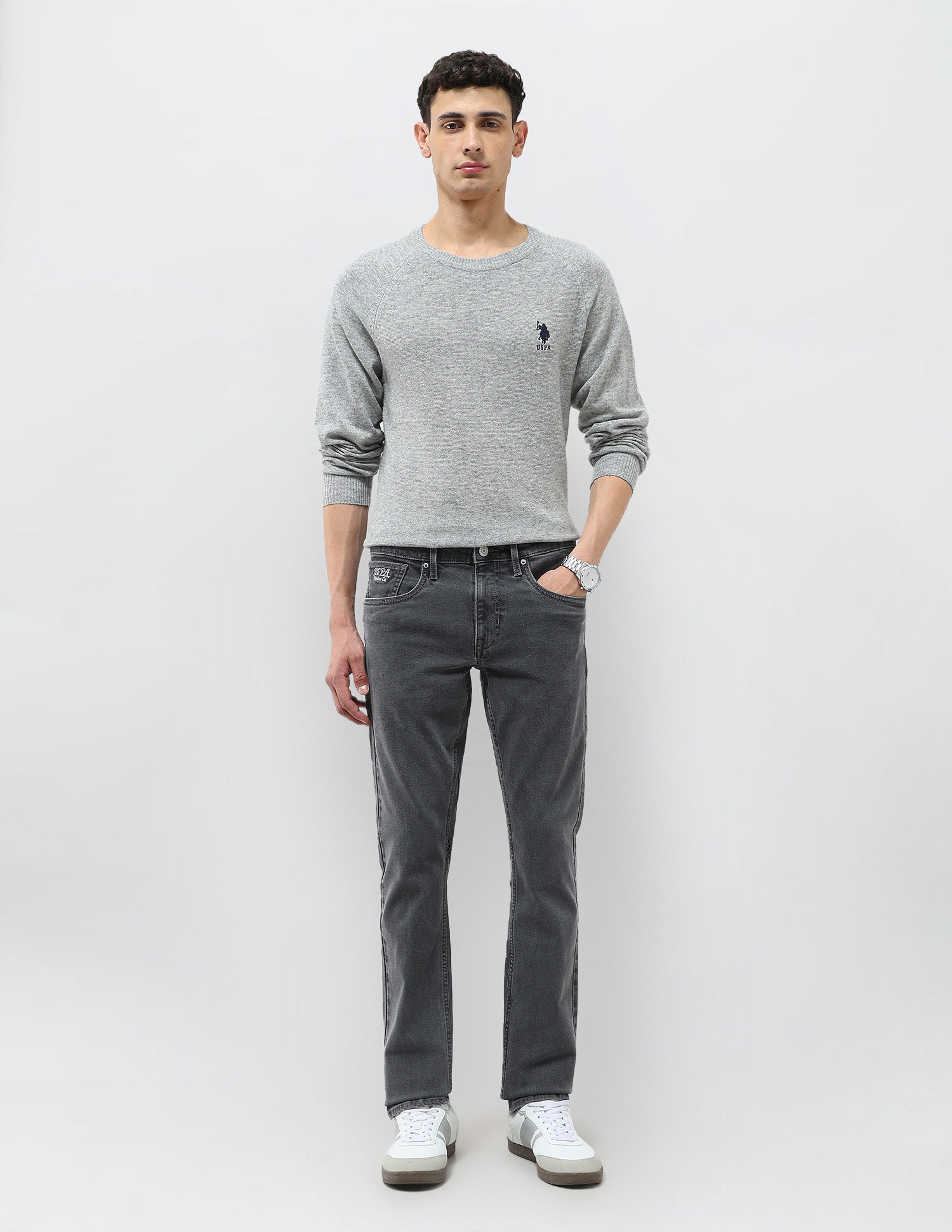 Regallo Skinny Fit Mid Rise Jeans Mid Grey - U.S. Polo Assn. India | Large