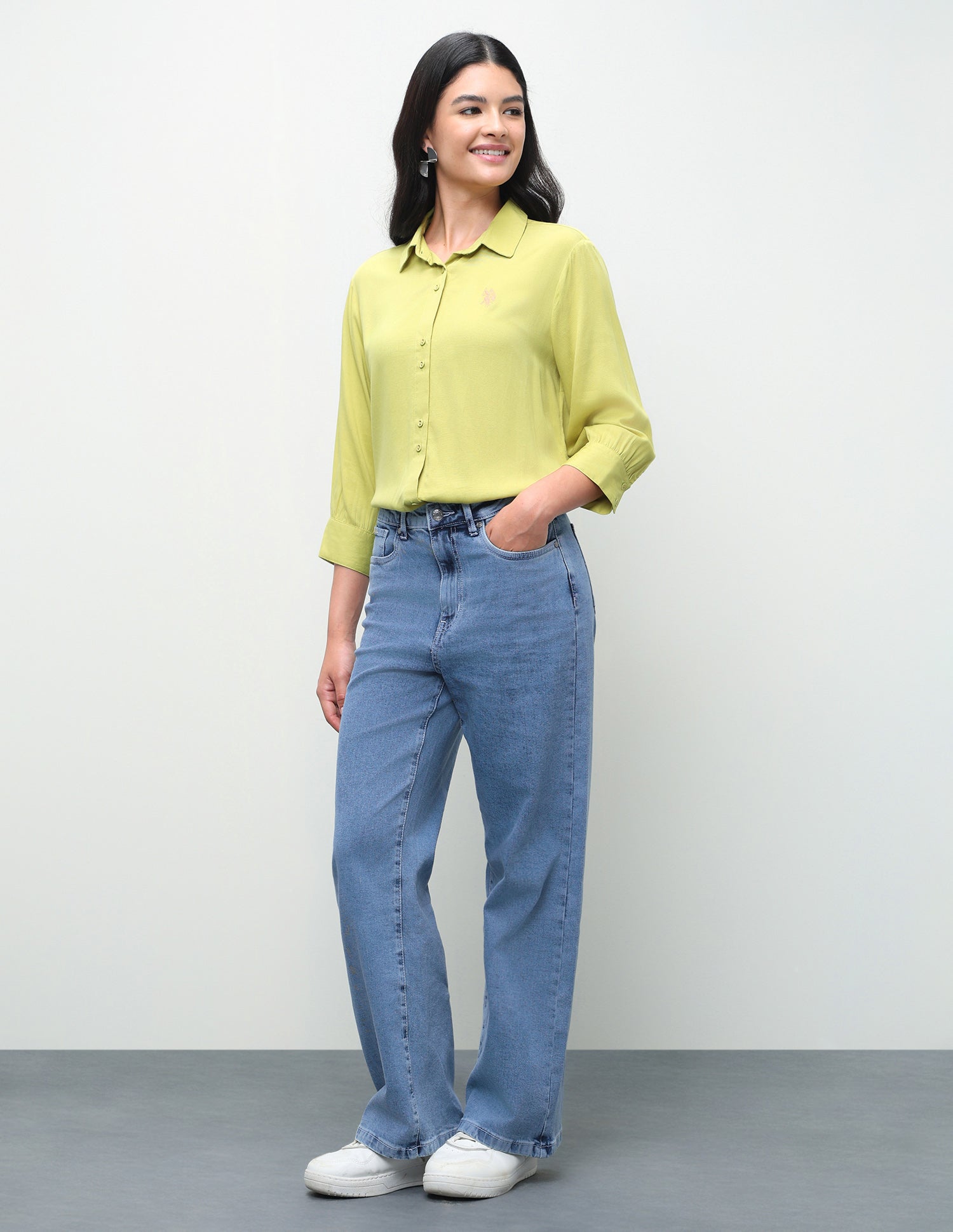 Solid Relaxed Fit Shirt Lime-Green - U.S. Polo Assn. India | Large
