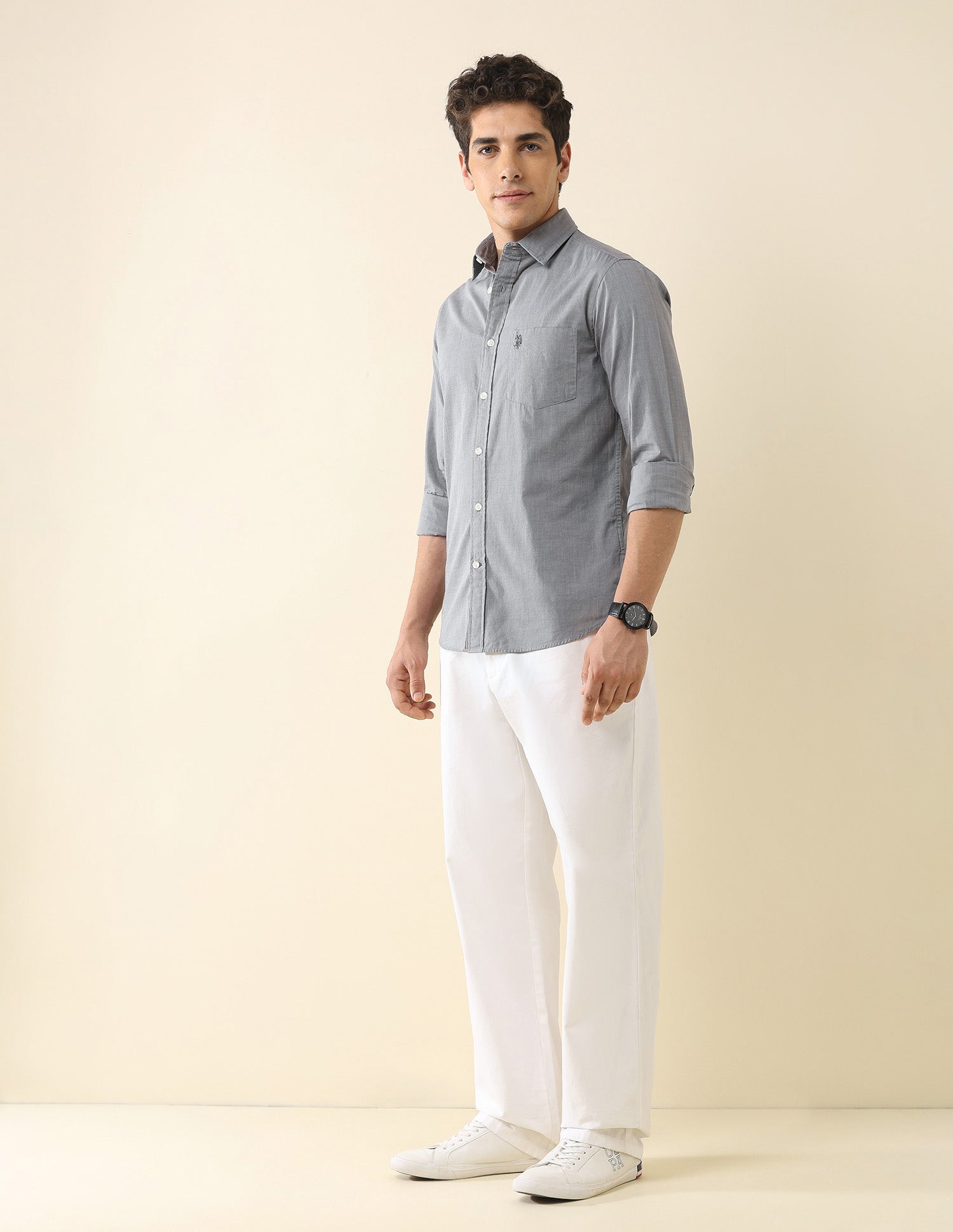 Solid Tailored Fit Fil-À-Fil Shirt Grey - U.S. POLO ASSN. | Large