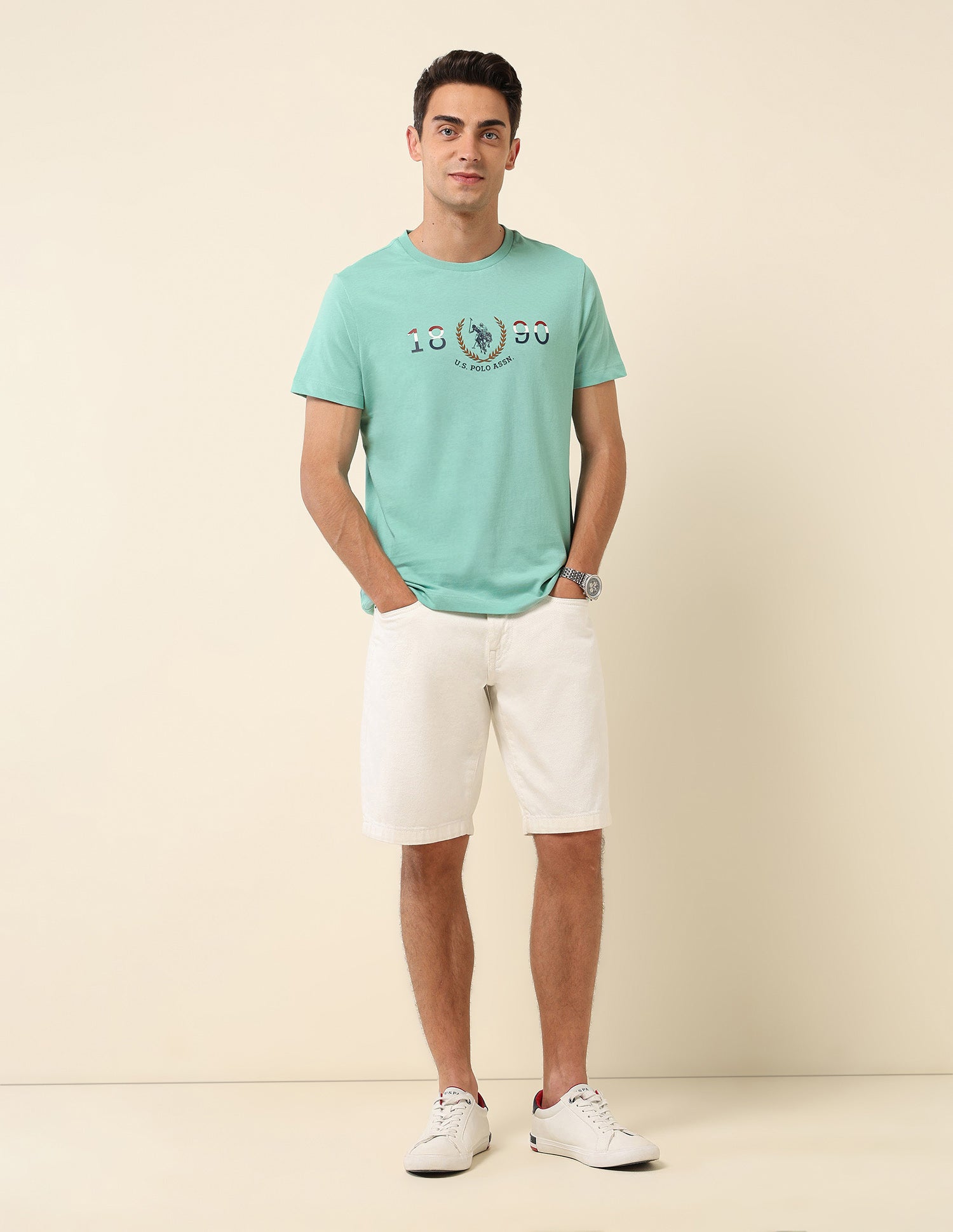 Brand Embossed Slim Fit T- Shirt Aqua - U.S. Polo Assn. India | Large