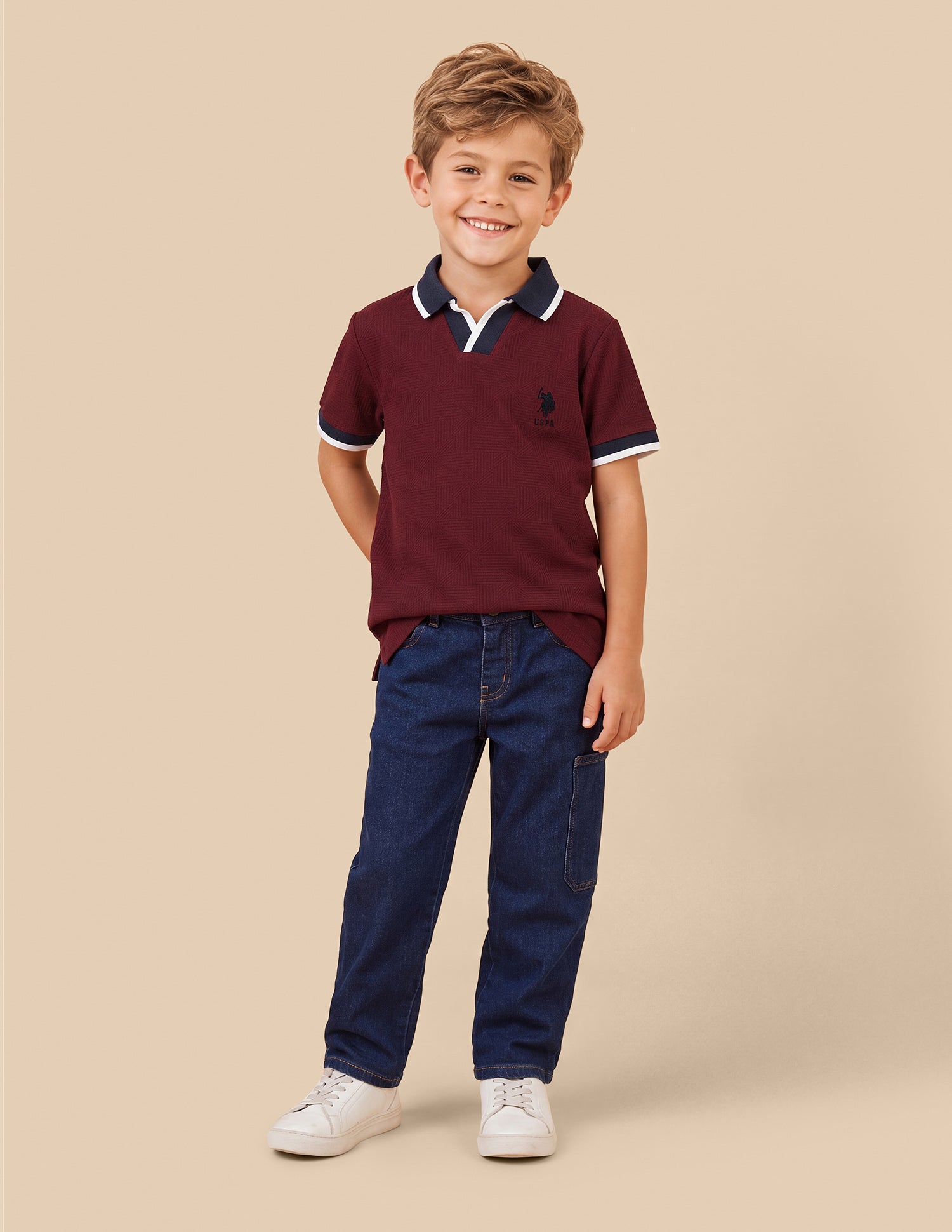 Geometric Patterned Knit Regular Fit Polo Shirt Maroon - U.S. Polo Assn. India | Large
