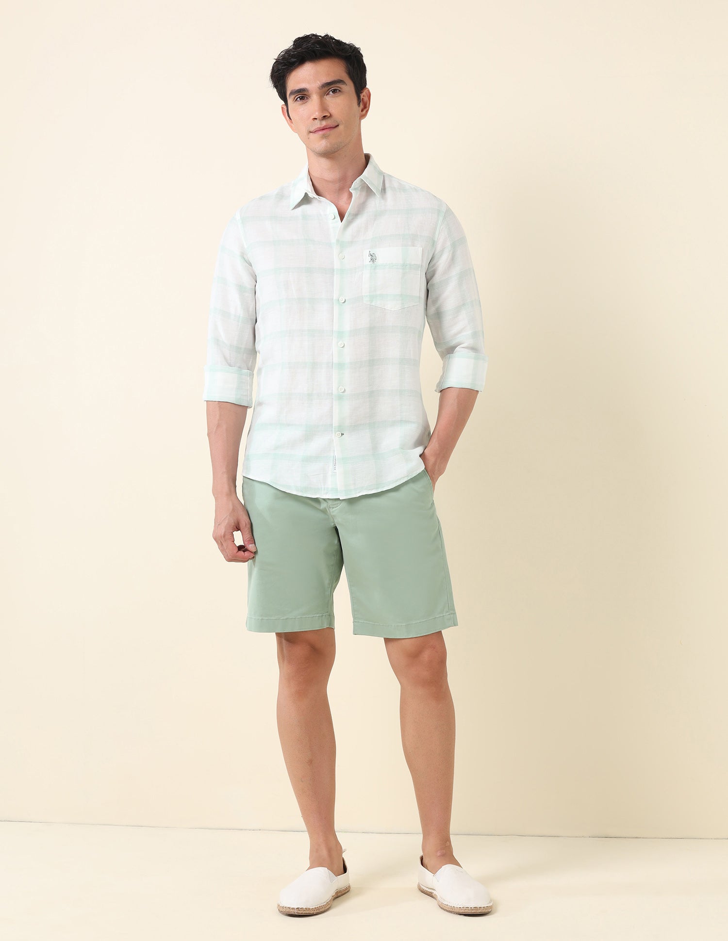 Tailored Fit Grid Tattersall Checked Shirt Light Green - U.S. Polo Assn. India | Large