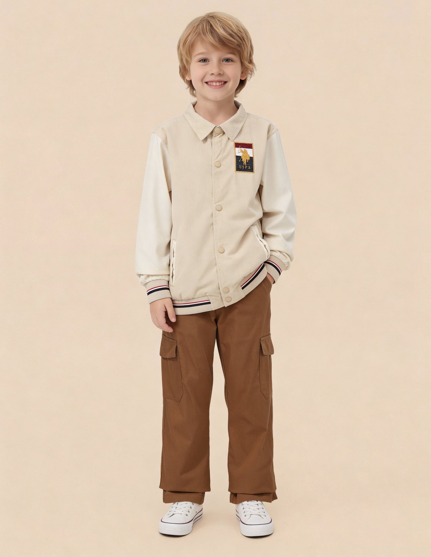 Boys Colourblocked Brand Embroidered Reversible Jacket Beige - U.S. Polo Assn. India | Large