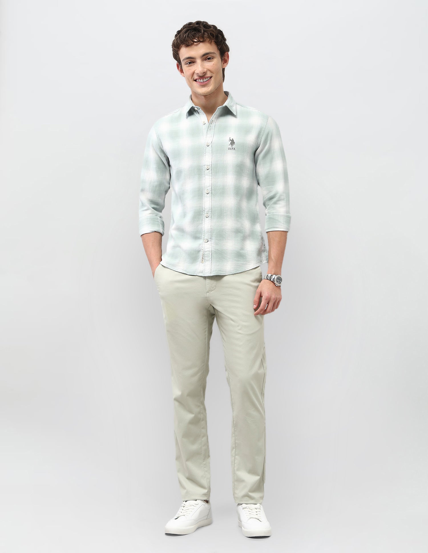 Motel On The Coast Tartan Checked Shirt Light Green - U.S. Polo Assn. India | Large