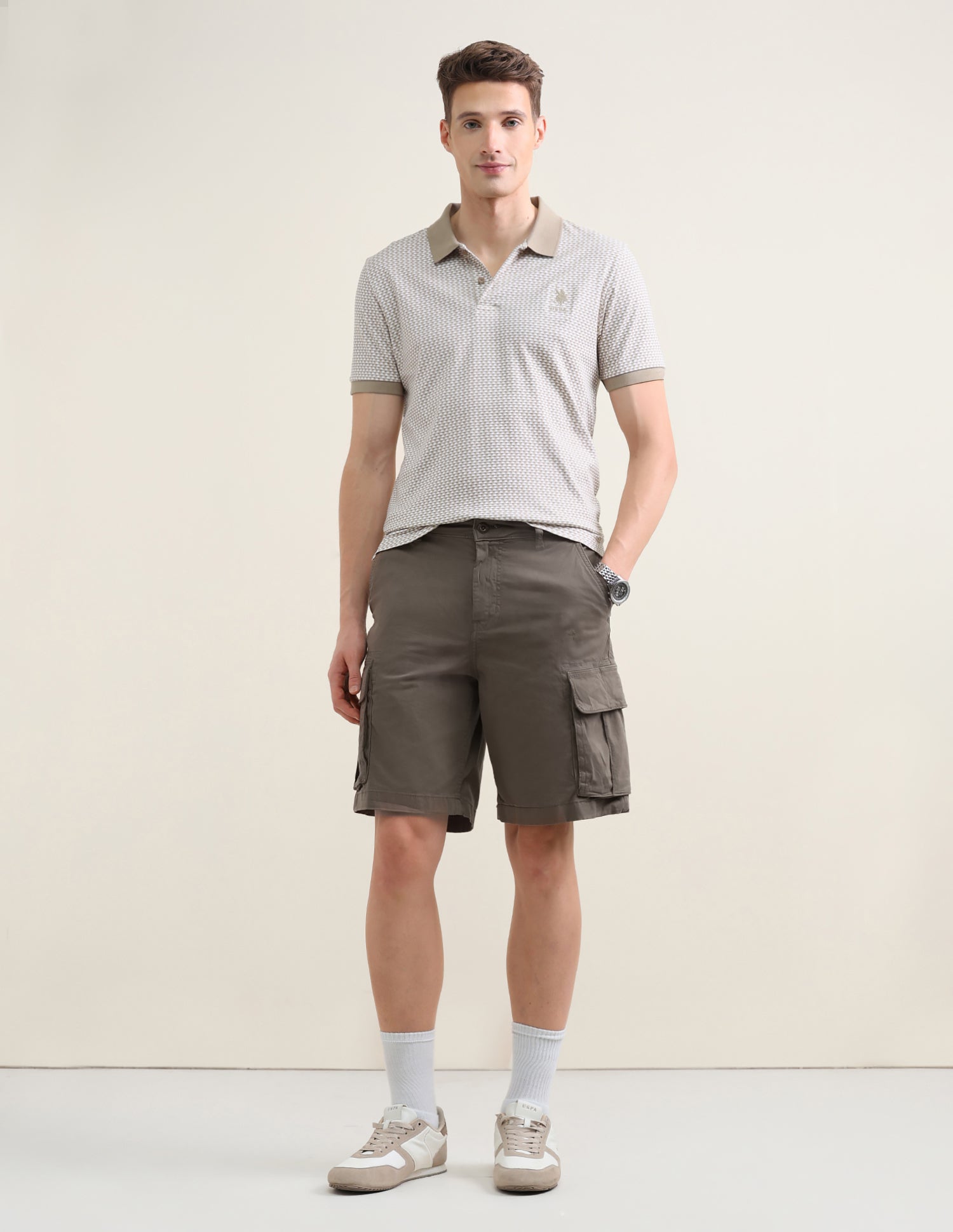 Geometric Printed Slim Fit Polo Shirt Light Brown - U.S. Polo Assn. India | Large