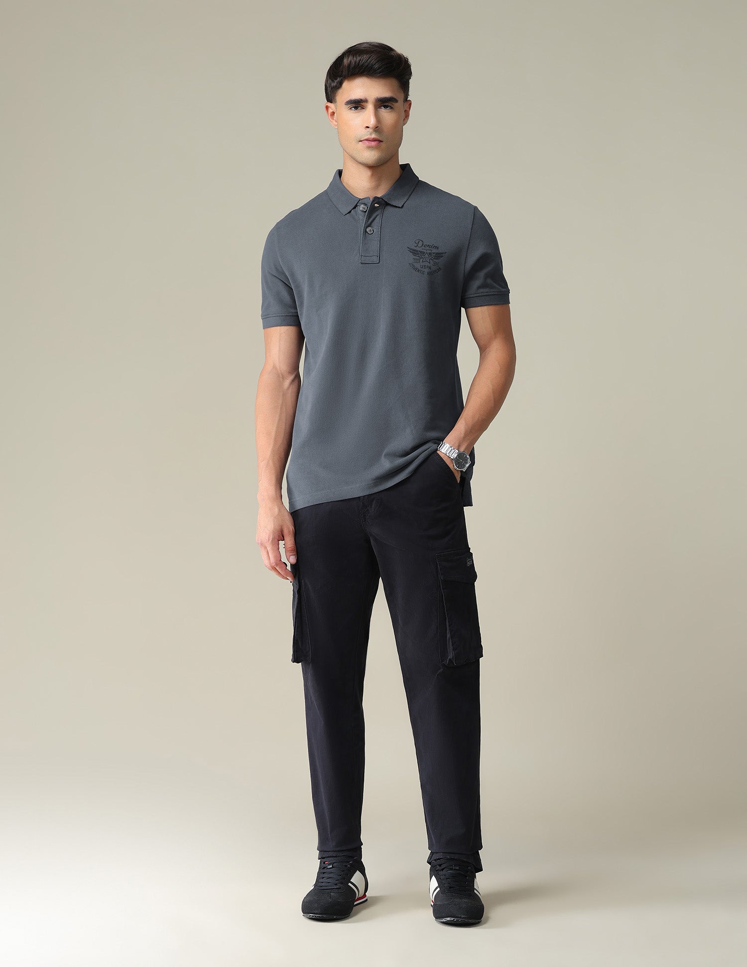 Placement Print Cotton Polo Shirt Charcoal - U.S. POLO ASSN. | Large