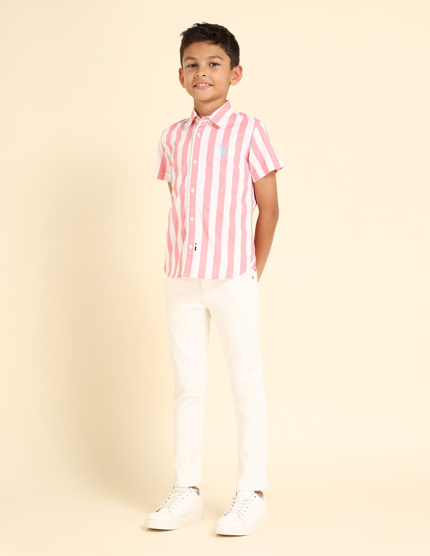 Boys Vertical Stripe Twill Shirt Light Pink - U.S. POLO ASSN. | Large