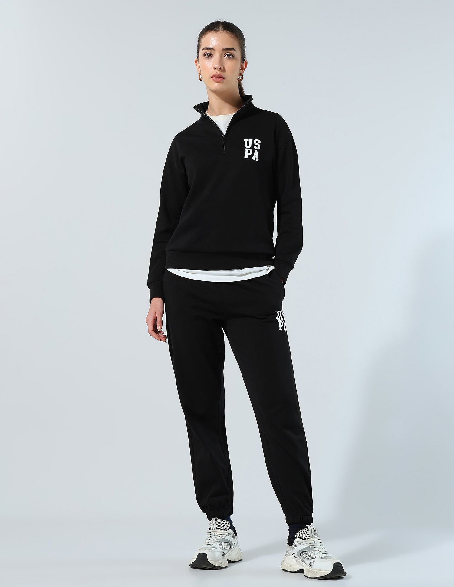 Half Zipper Hooded Sweatshirt Black - U.S. POLO ASSN. | Large