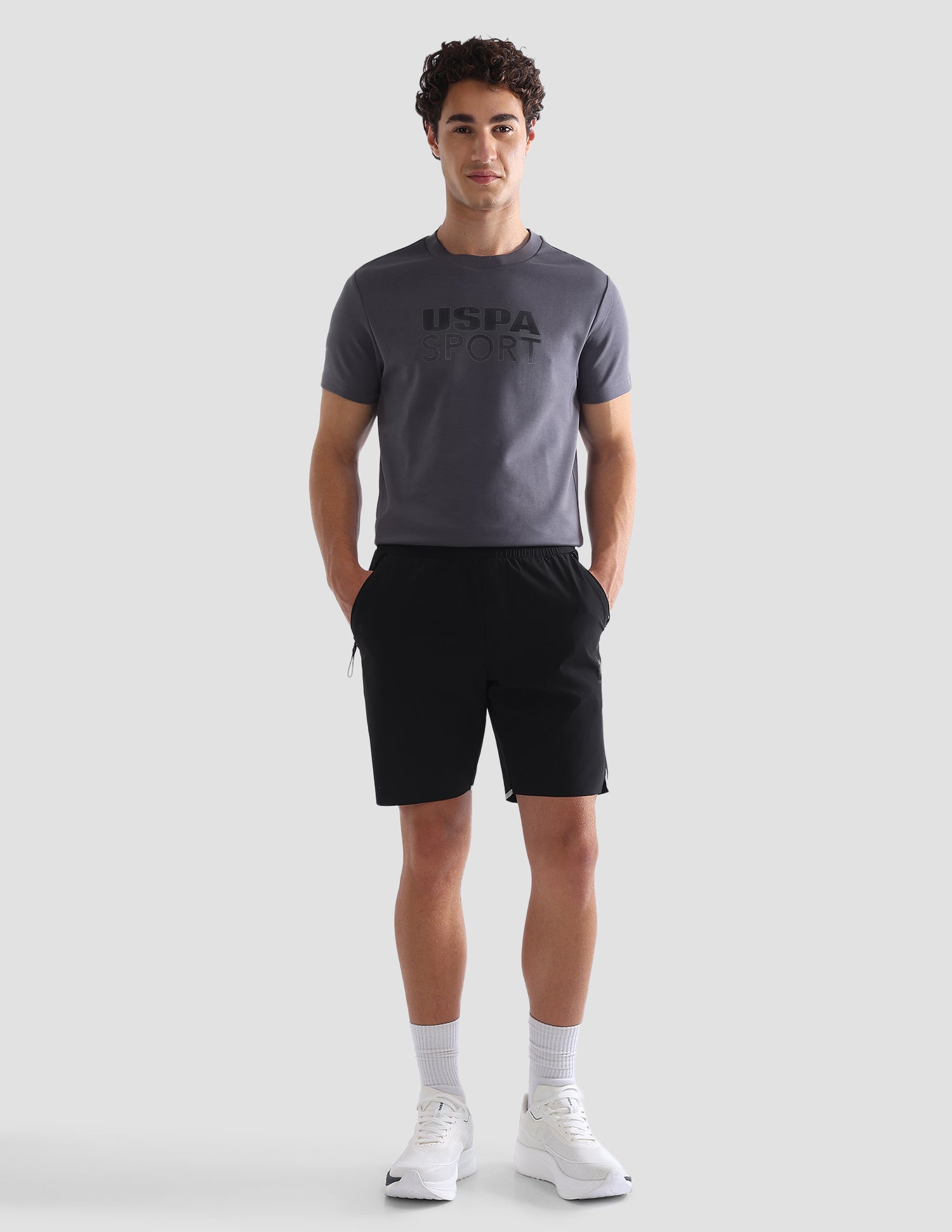 Solid Mid Rise Active Shorts Black - U.S. Polo Assn. India | Large
