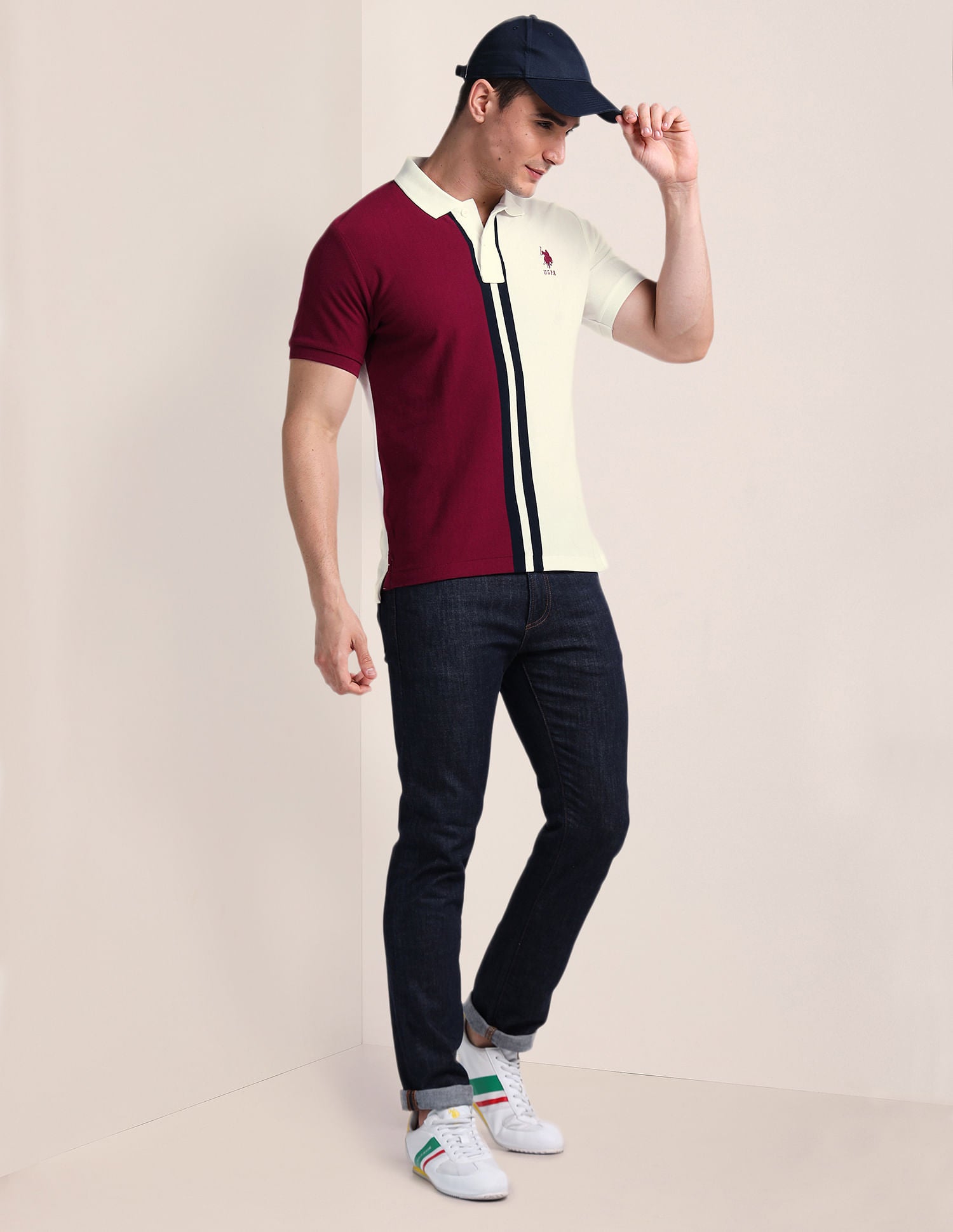 Slim Fit Colour Block Polo Shirt Maroon - U.S. Polo Assn. India | Large