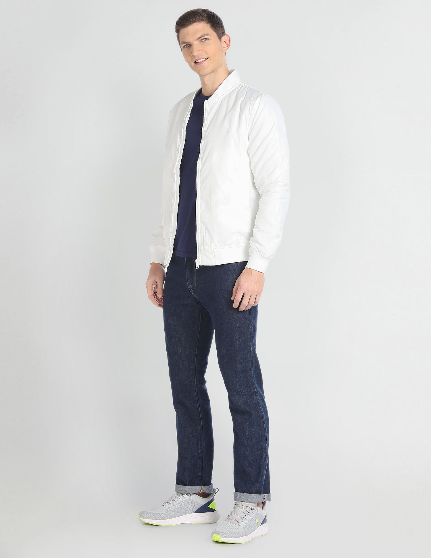 High Neck Long Sleeve Bomber Jacket White - U.S. POLO ASSN. | Large