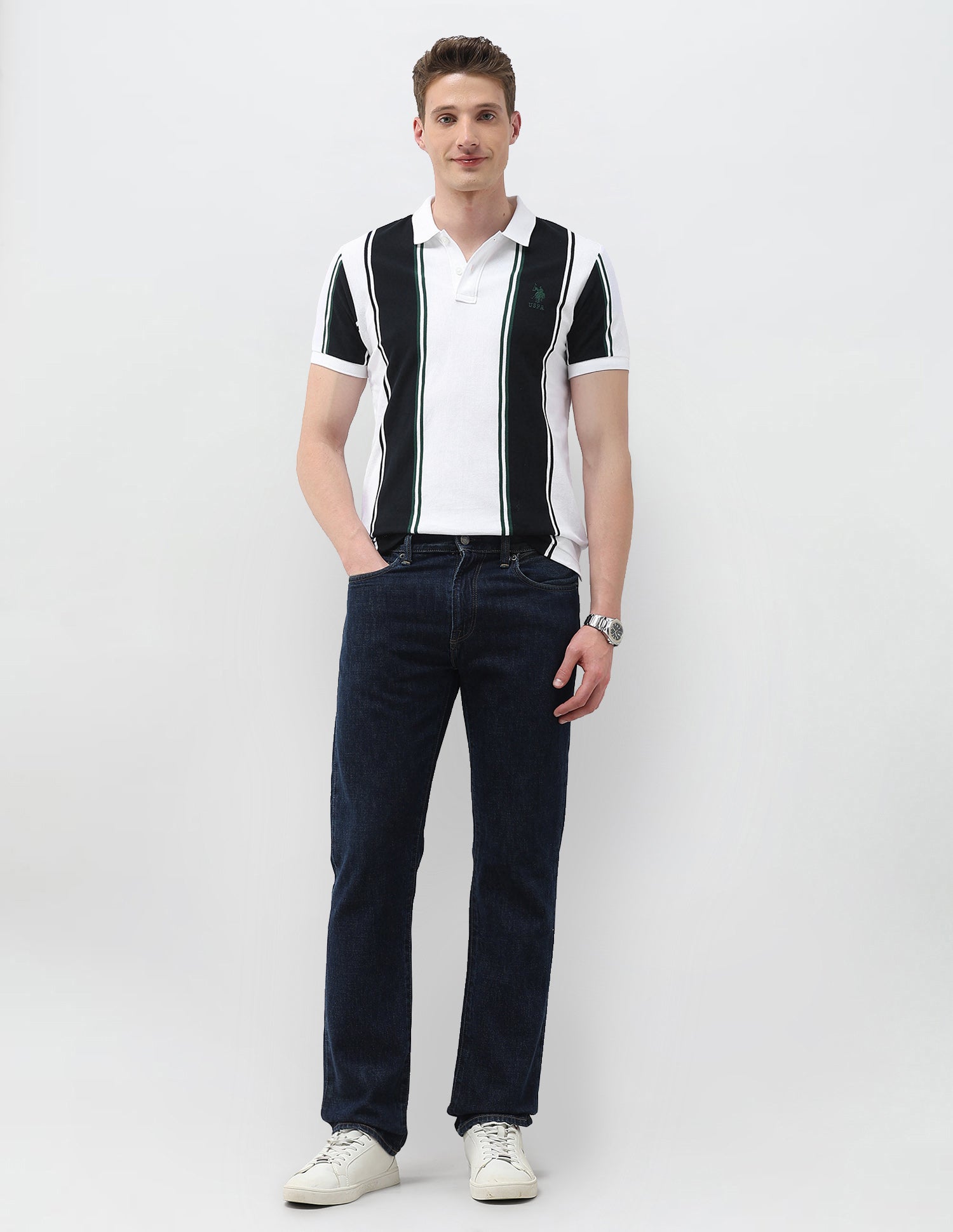Vertical Striped Slim Fit Polo Shirt White - U.S. Polo Assn. India | Large