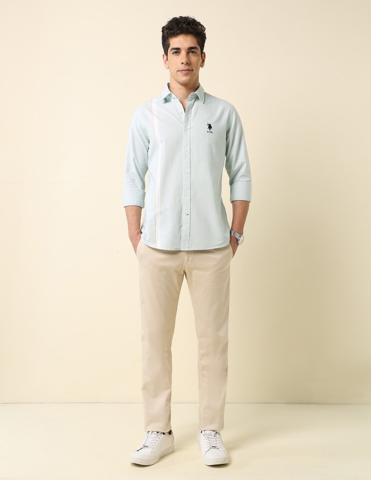 Pure Cotton Vertical Striped Shirt Light Green - U.S. POLO ASSN. | Large