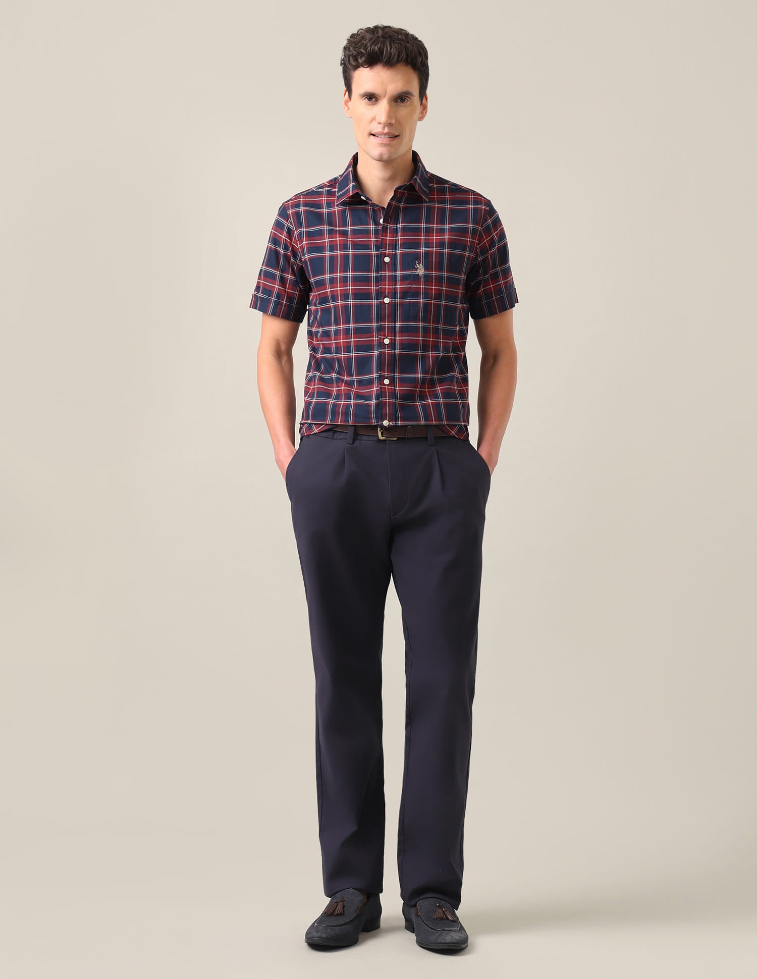 Plaid Checked Tailored Fit Shirt Navy Blue - U.S. Polo Assn. India | Large