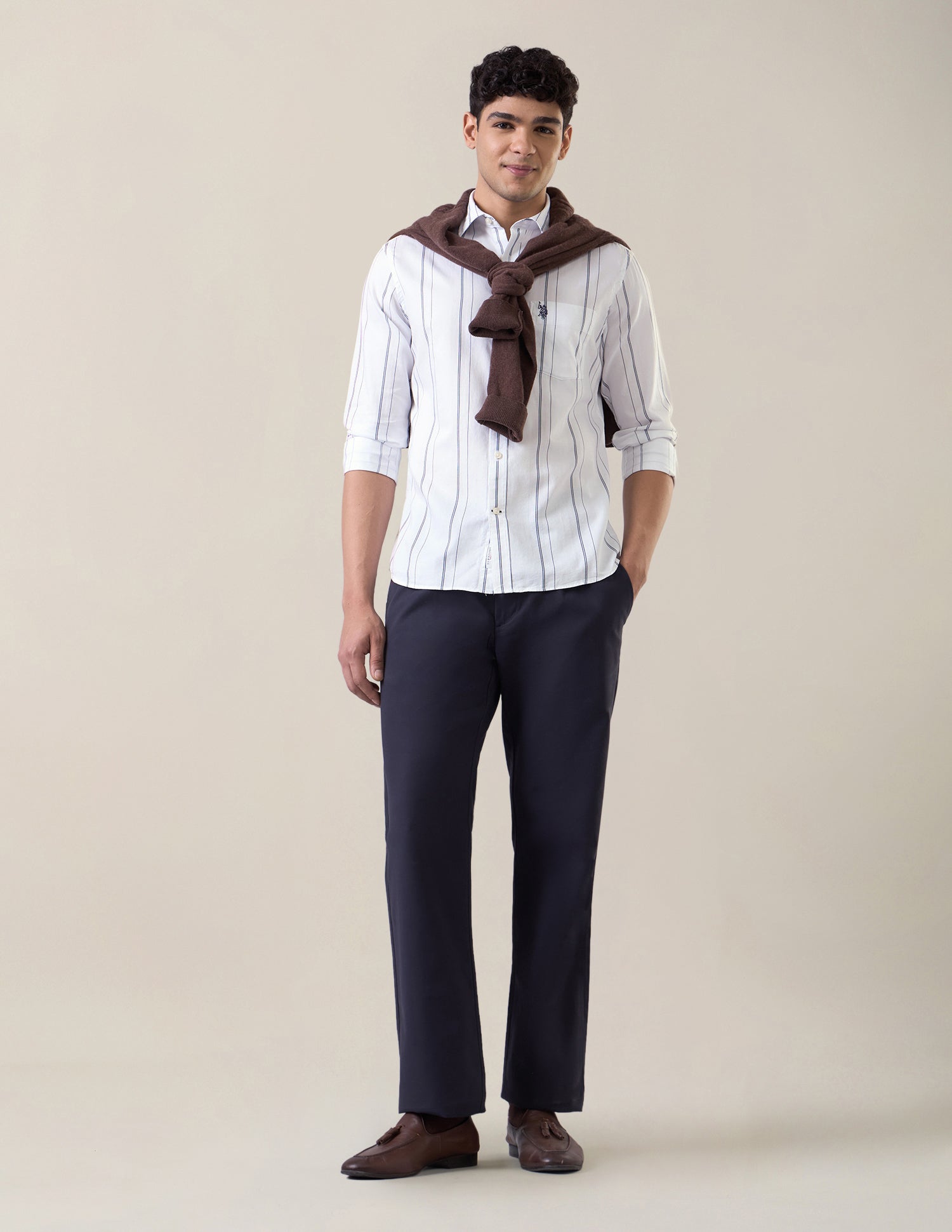 Vertical Striped Tailored Fit Shirt White - U.S. Polo Assn. India | Large