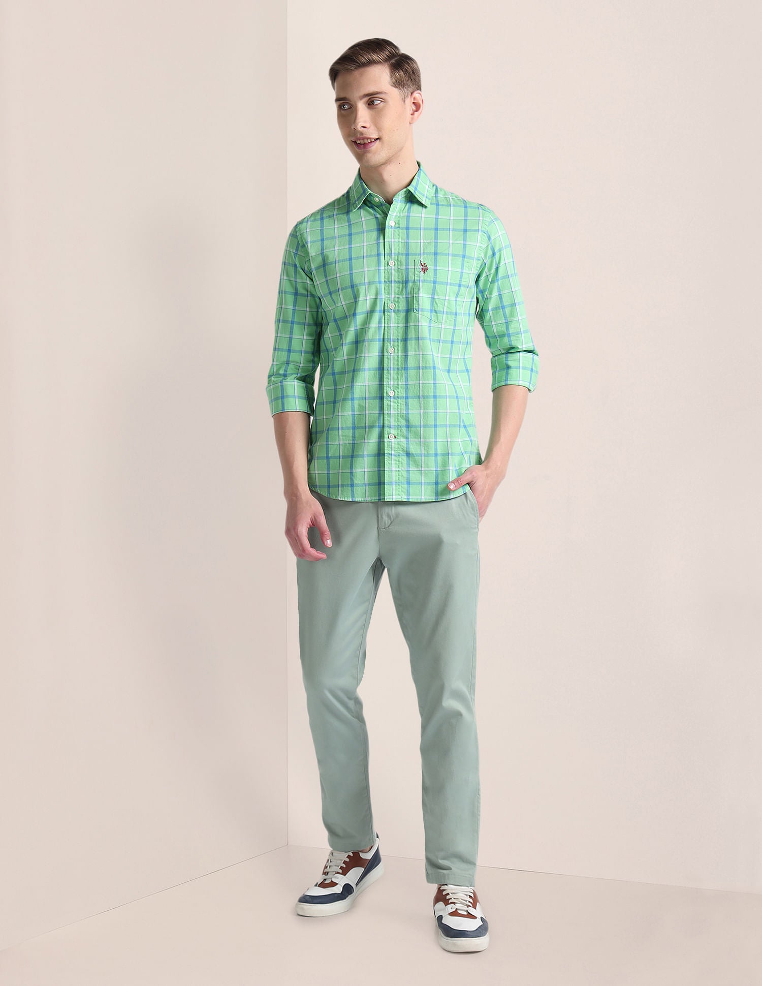 Dobby Tailored Fit Shirt Green - U.S. Polo Assn. India | Large