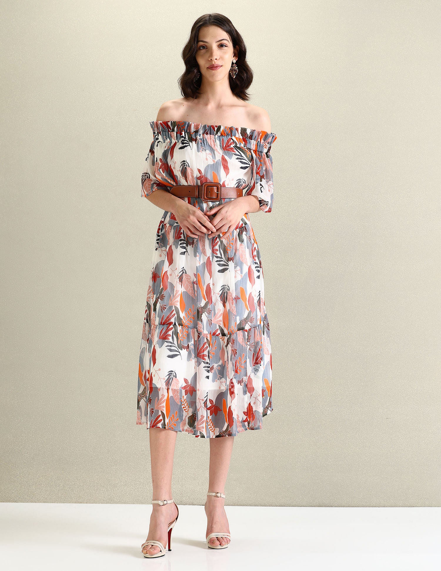 Chiffon Printed A-Line Dress White, Grey and Red - U.S. POLO ASSN. | Large