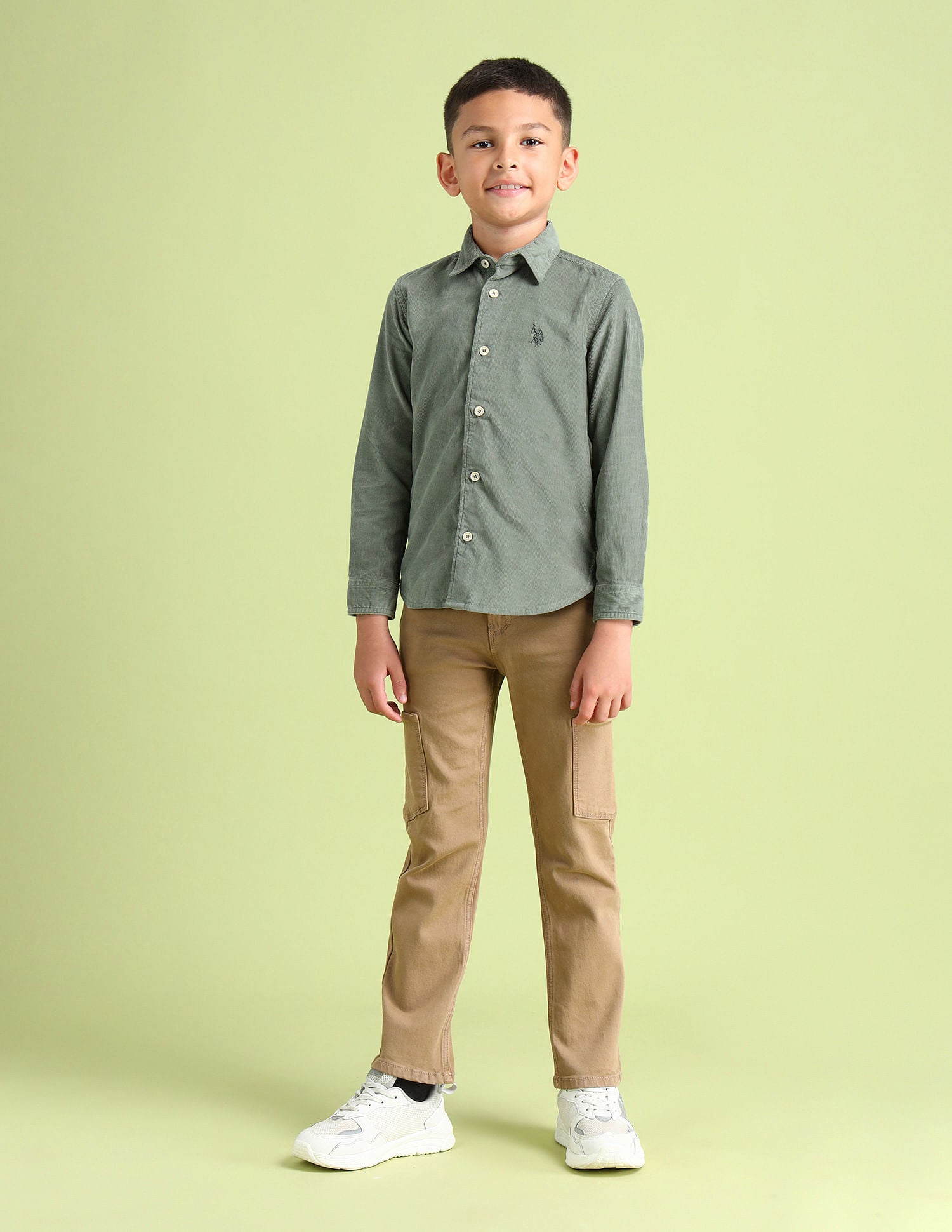 Regular Fit Corduroy Shirt Light Olive - U.S. Polo Assn. India | Large