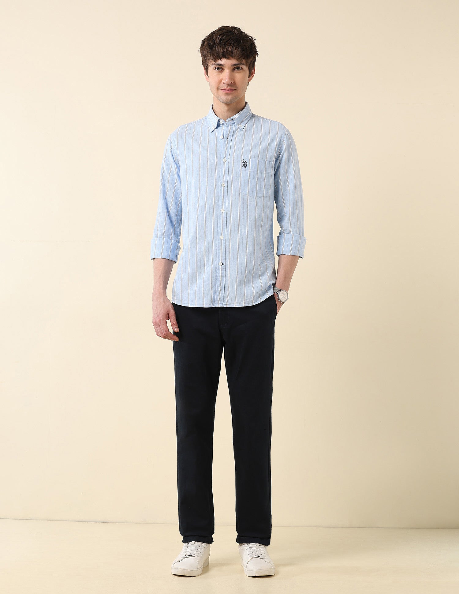 Vertical Striped Oxford Shirt Light Blue - U.S. Polo Assn. India | Large