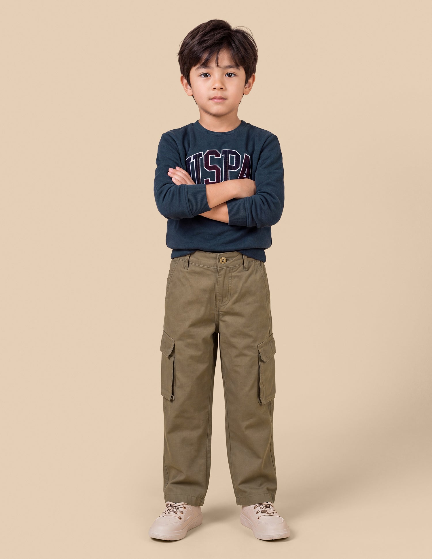 Mid Rise Relaxed Fit Cargos Khaki - U.S. Polo Assn. India | Large