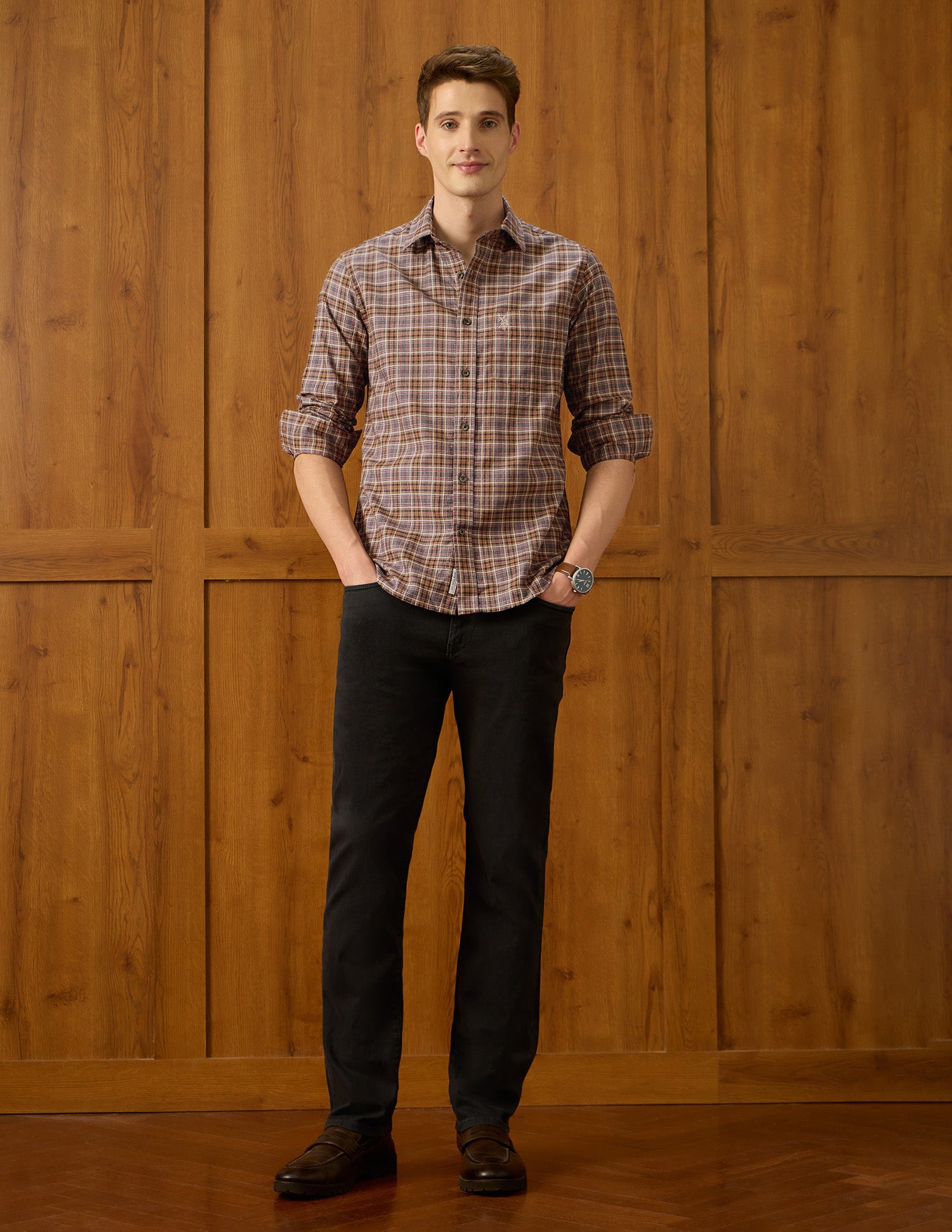 Equestrian Sports @ Elevnado Plaid Checked Shirt Dark Brown - U.S. Polo Assn. India | Large