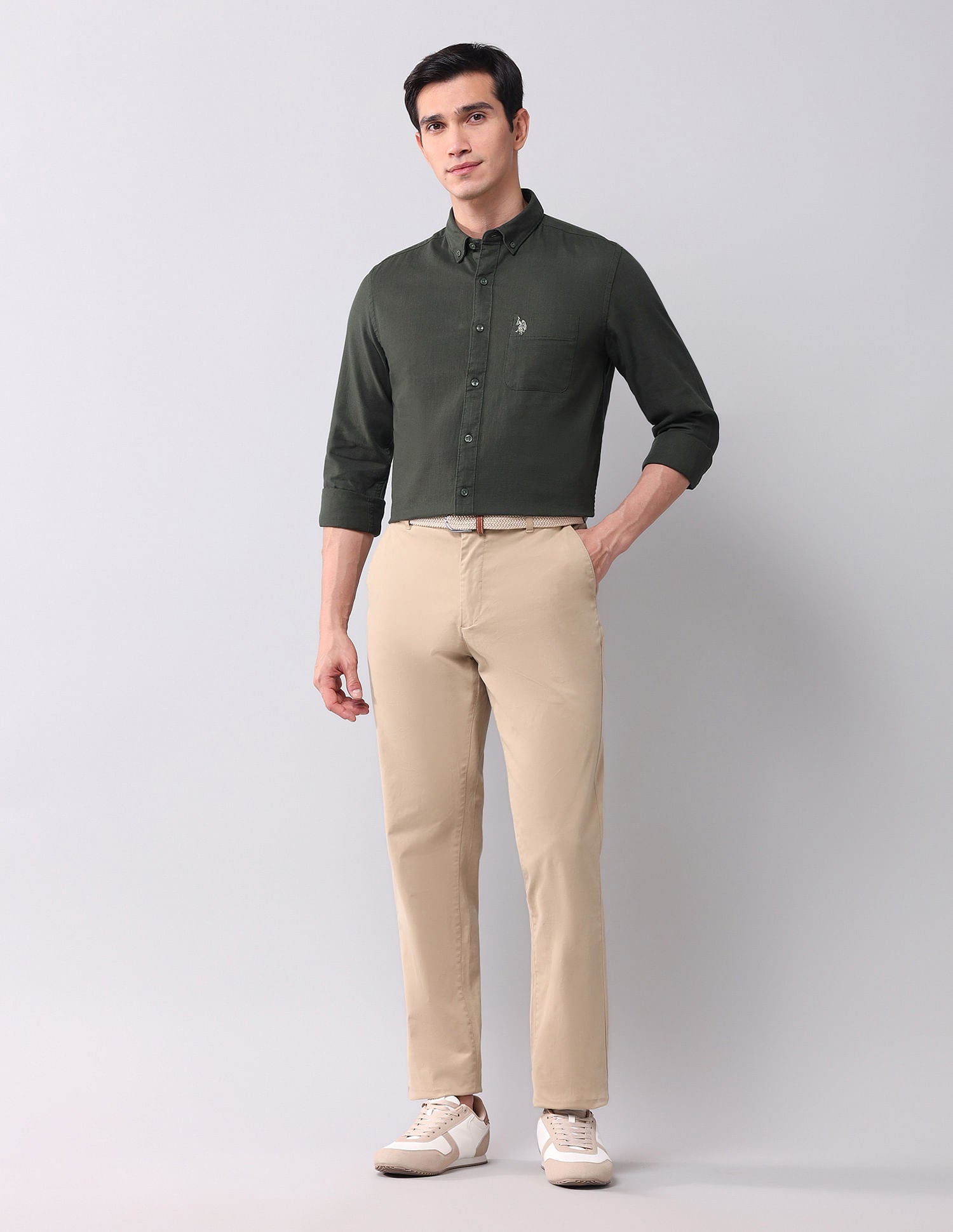 Regular Fit Twill Solid Shirt Olive - U.S. Polo Assn. India | Large