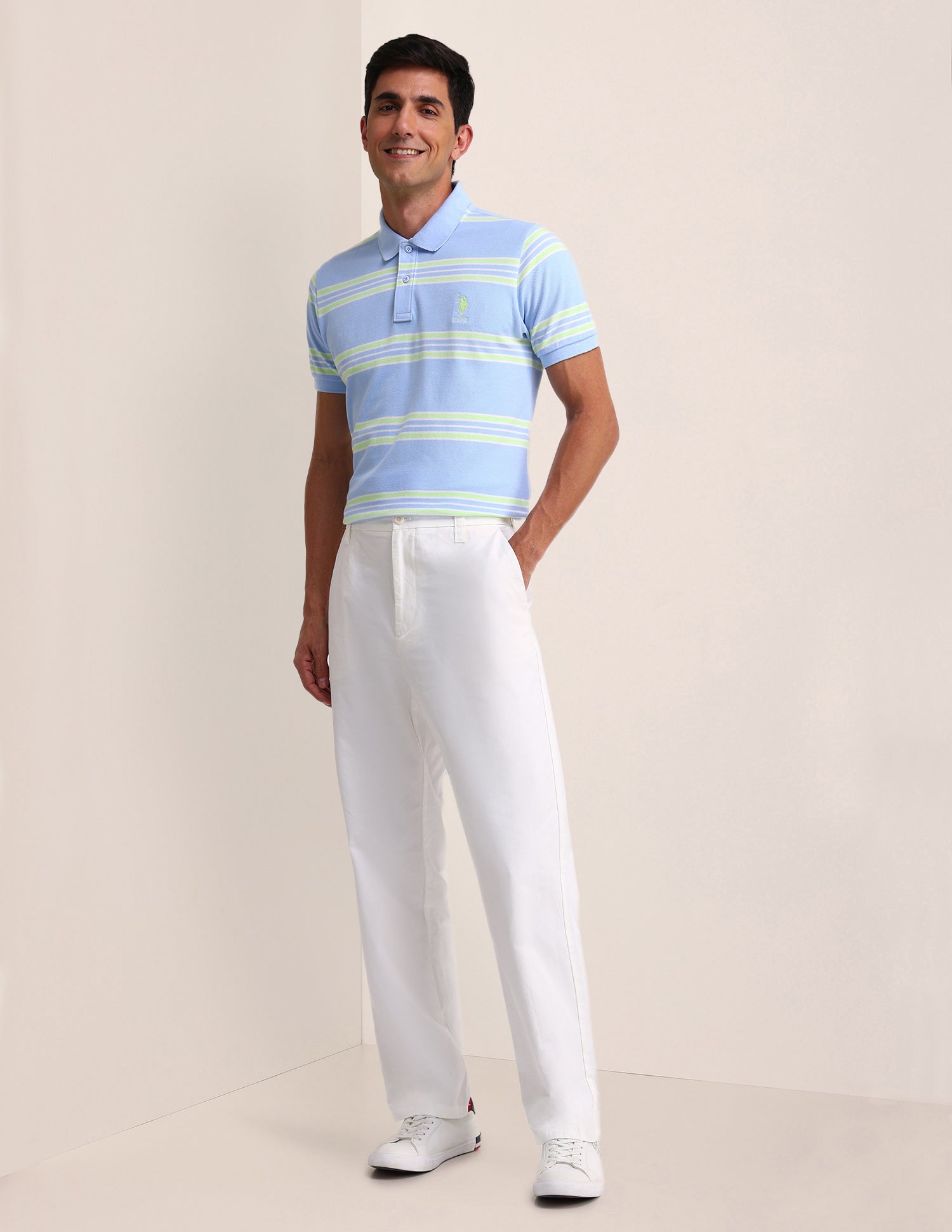 Horizontal Striped Cotton Polo Shirt Blue - U.S. Polo Assn. India | Large
