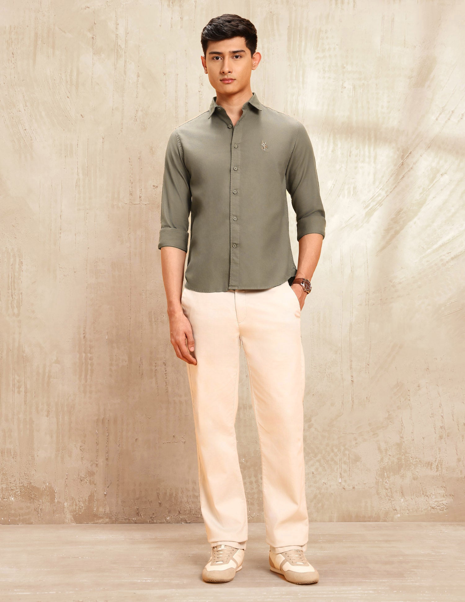 Twill Regular Fit Shirt Khaki - U.S. POLO ASSN. | Large