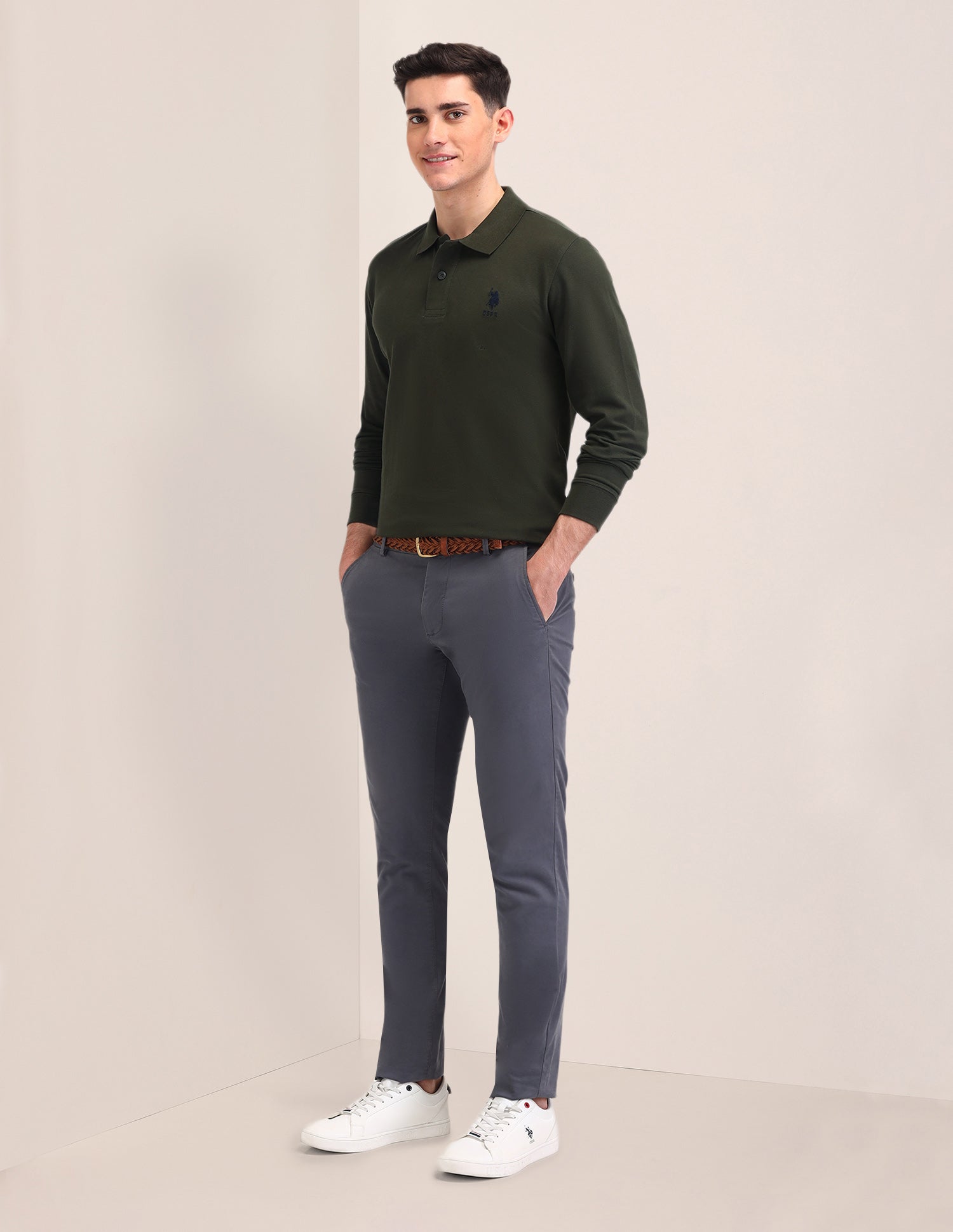 Solid Pattern Slim Fit Polo Shirt Olive - U.S. POLO ASSN. | Large