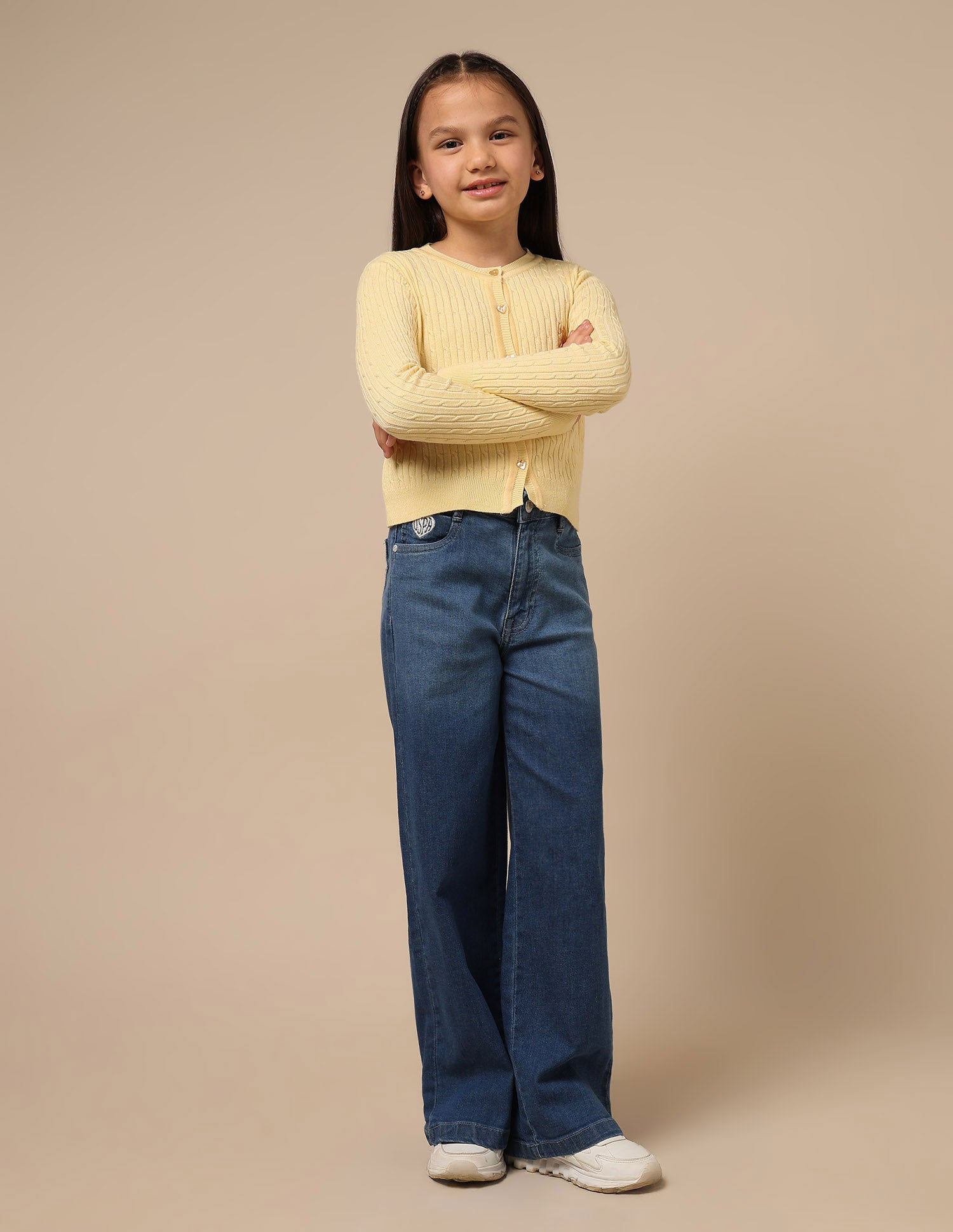 Girls Textured Regular Fit Sweater Light Yellow - U.S. POLO ASSN. | Large