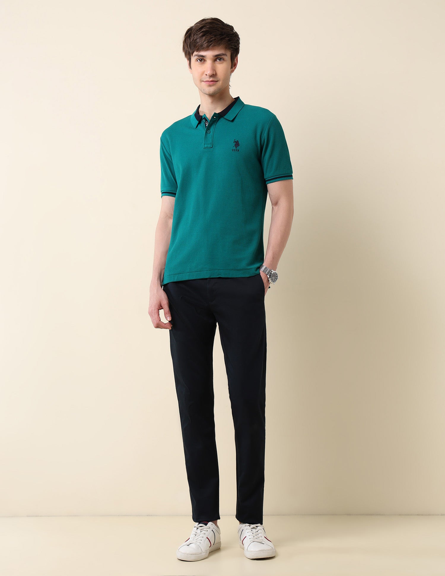 Textured Classic Polo Shirt Teal - U.S. Polo Assn. India | Large