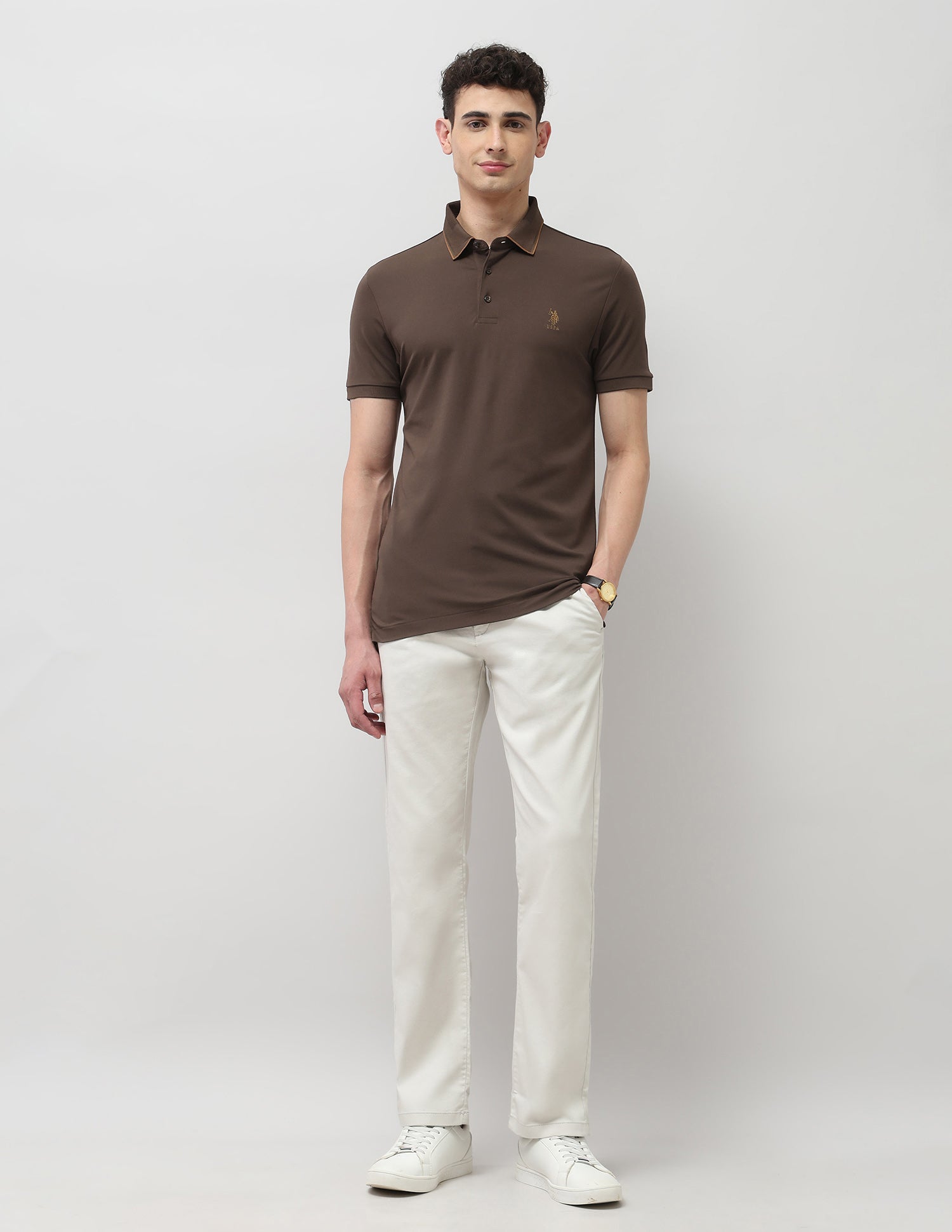 Solid Regular Fit Polo Shirt Dark Brown - U.S. POLO ASSN. | Large