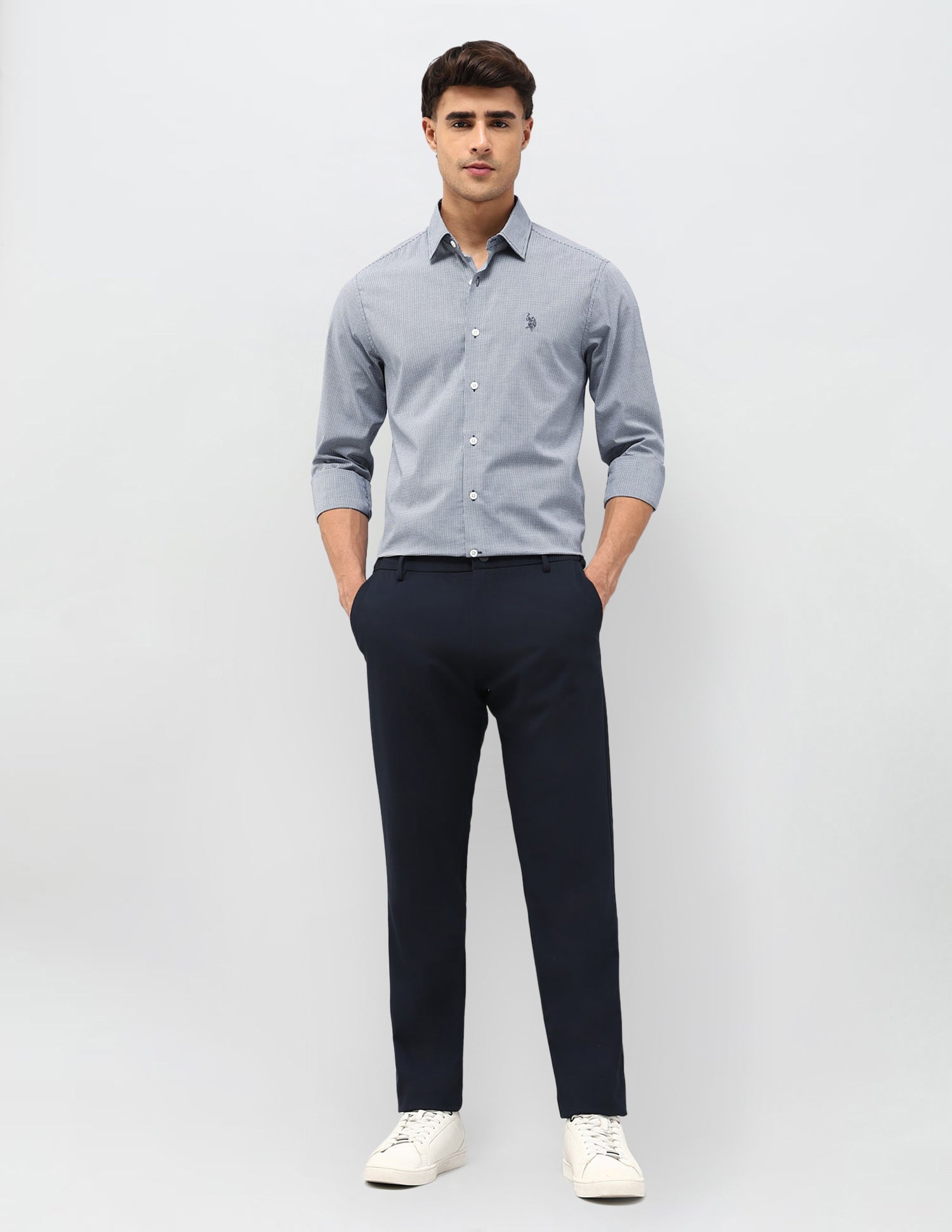 Micro Checked Tailored Fit Shirt Navy - U.S. POLO ASSN. | Large