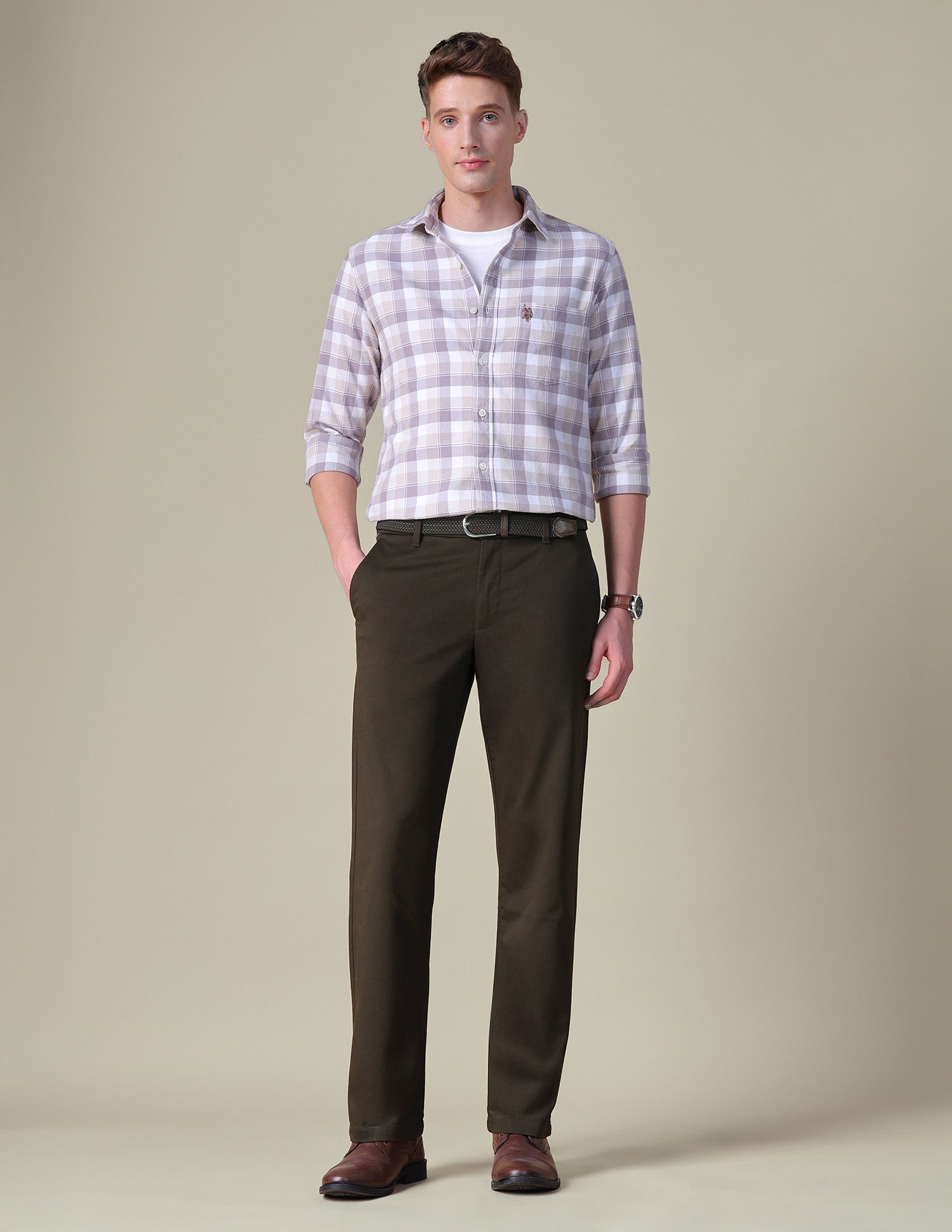 Dobby Riley Straight Fit Trousers Choco Brown - U.S. POLO ASSN. | Large