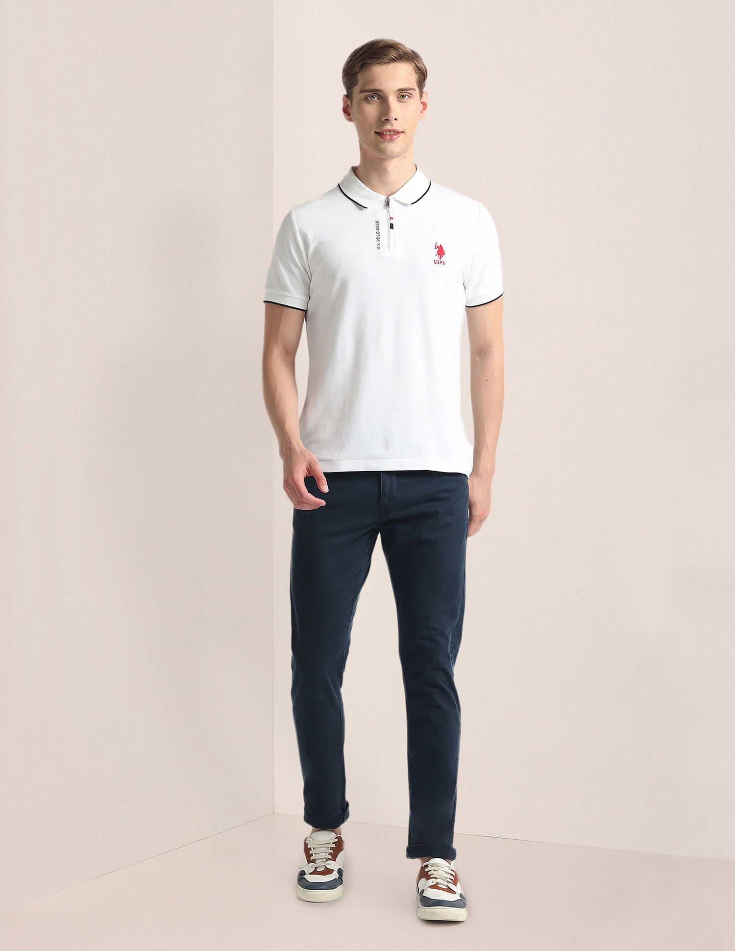 Logo Placket Zipper Polo Shirt White - U.S. Polo Assn. India | Large