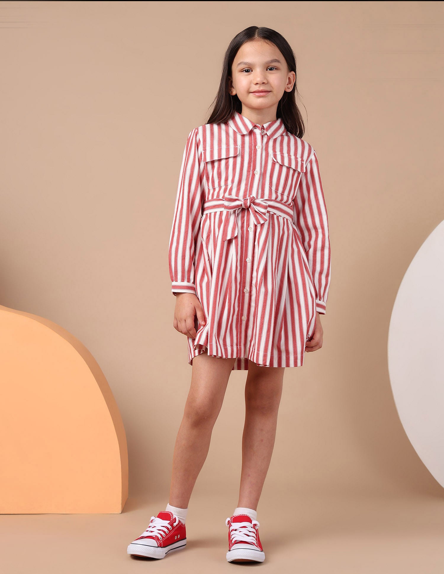 Girls Vertical Striped Shirt Dress Red - U.S. POLO ASSN. | Large