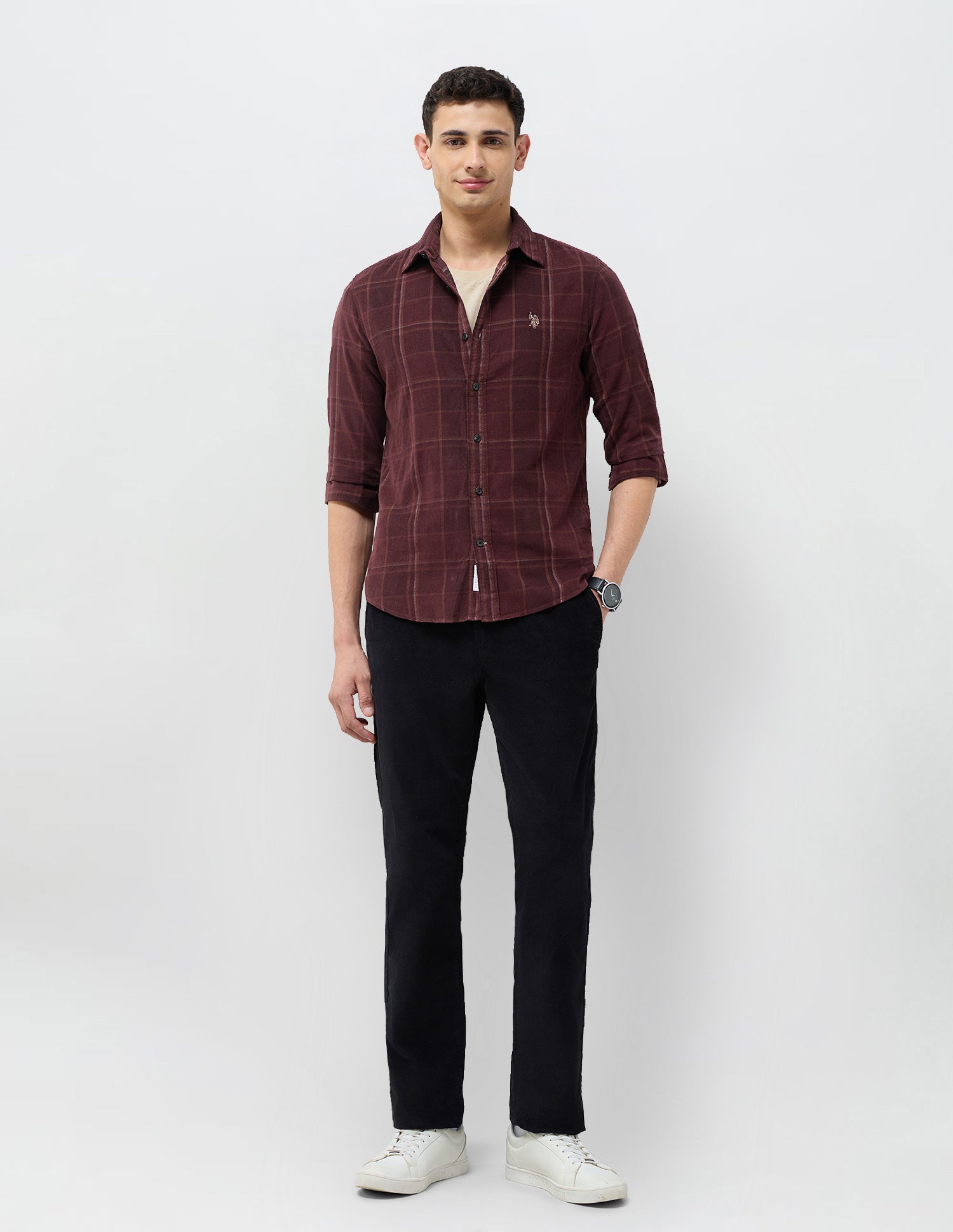 Corduroy Grid Tattersall Checked Shirt Choco - U.S. POLO ASSN. | Large