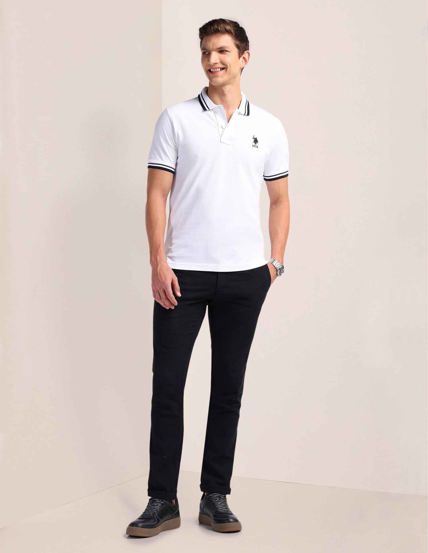 Solid Slim Fit Polo Shirt White - U.S. Polo Assn. India | Large