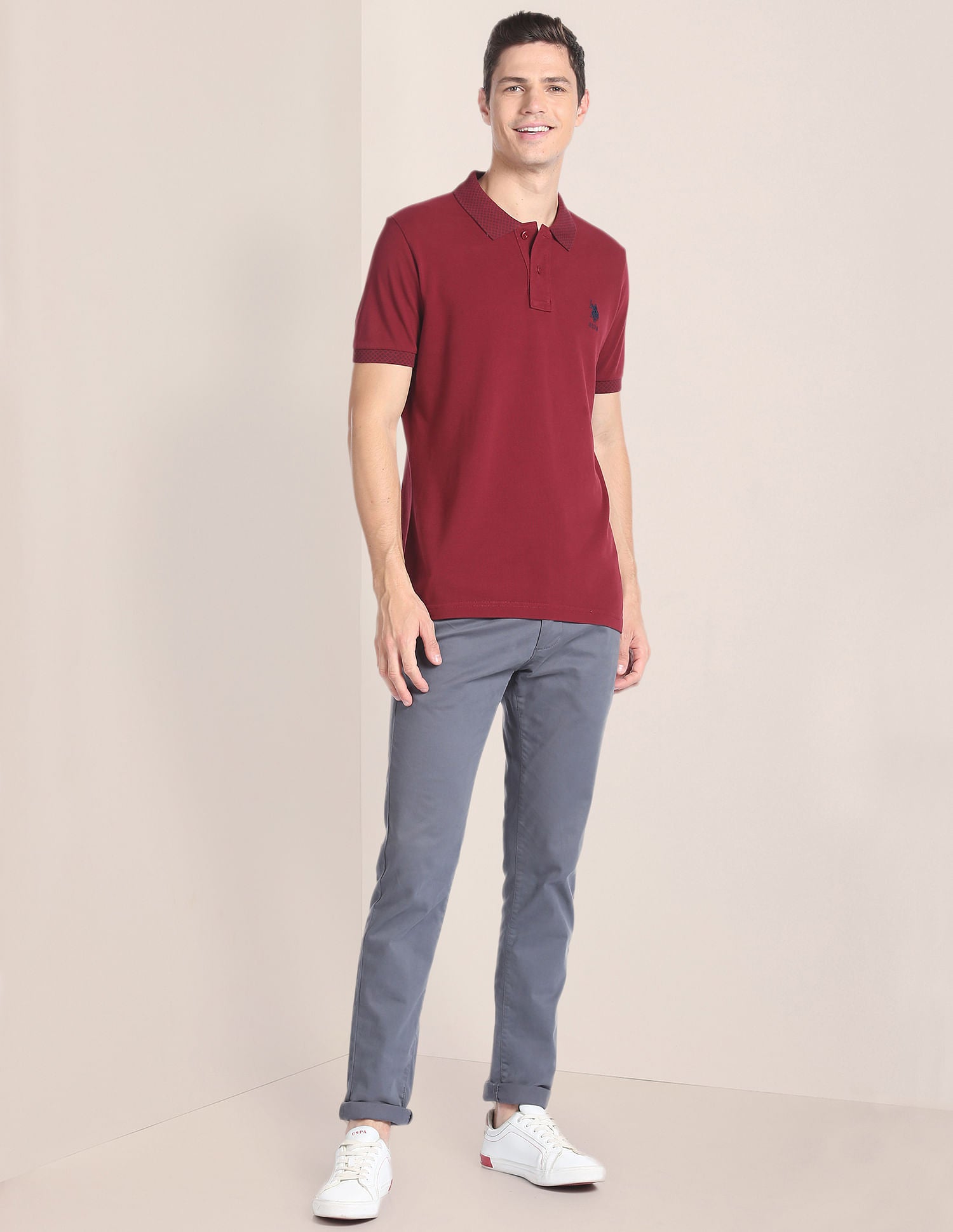 Solid Cotton Polo Shirt Maroon - U.S. Polo Assn. India | Large