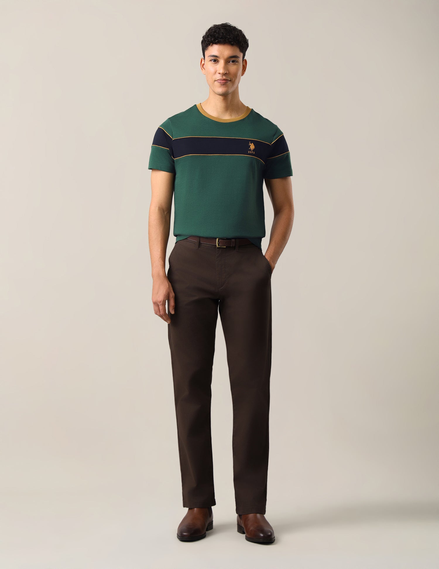 Solid Regular Fit T-Shirt Dark Green - U.S. Polo Assn. India | Large