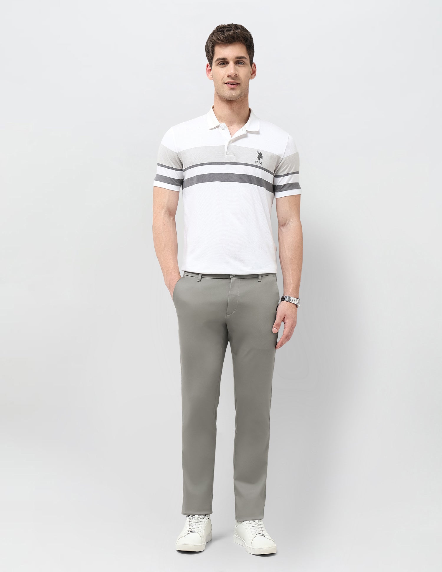 Slim Fit All Over Printed Trousers Grey - U.S. Polo Assn. India | Large