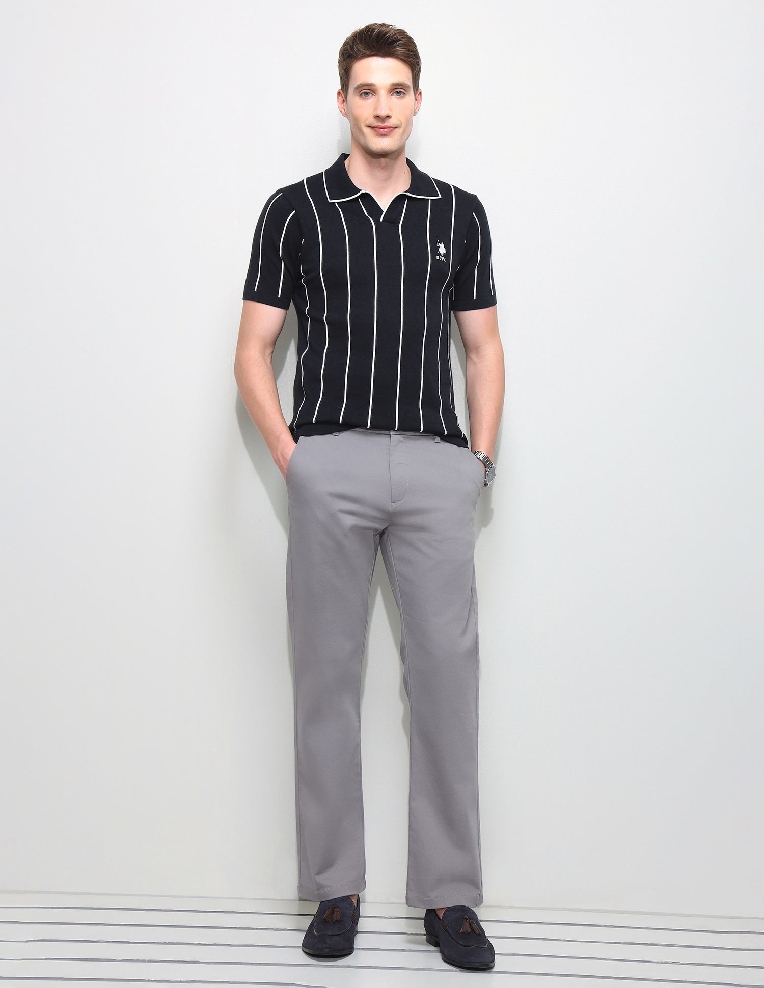 Vertical Striped Slim Fit Polo Shirt Navy - U.S. Polo Assn. India | Large